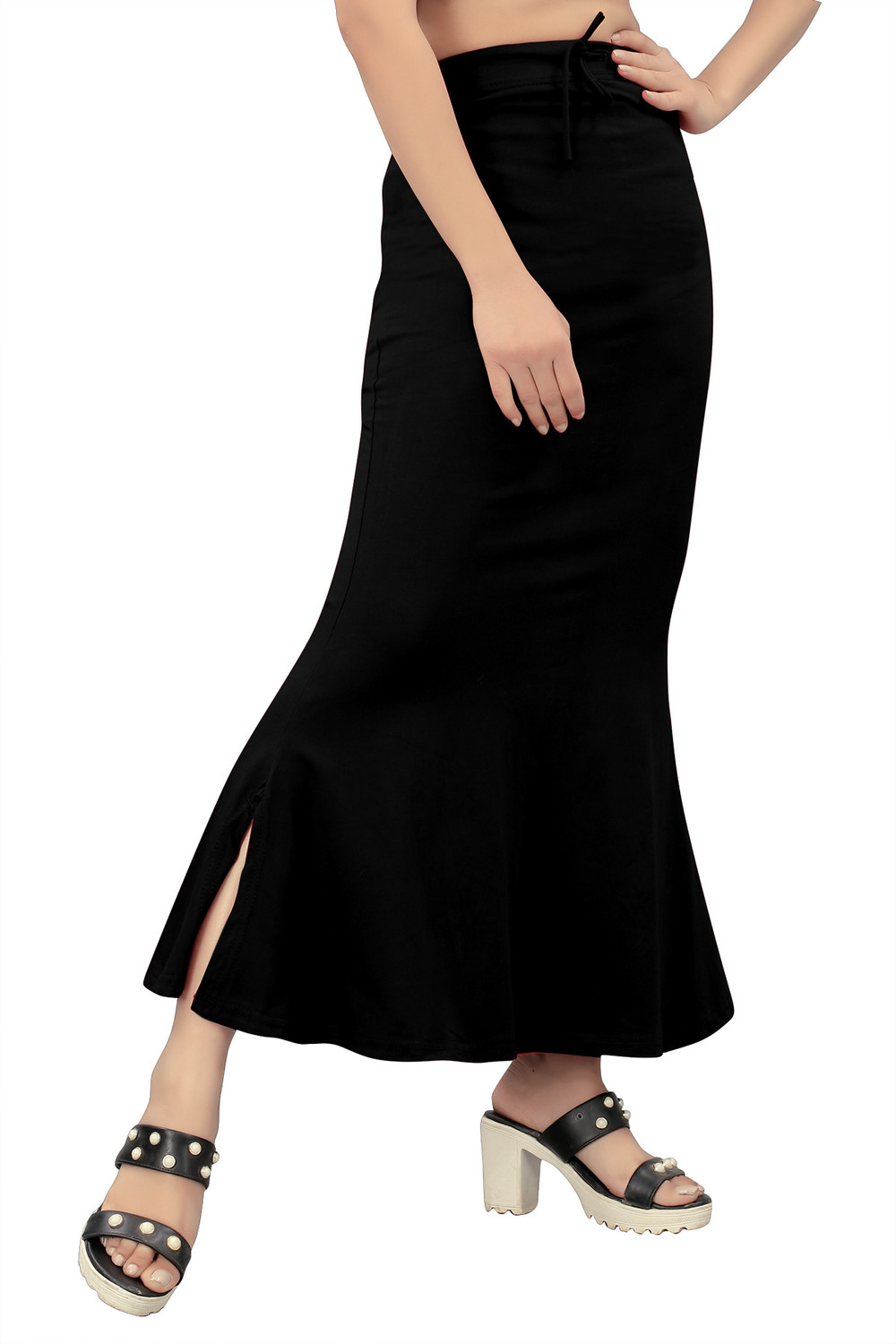 Image of KERMIT FishCut Black S Saree Shapewear shapewear petticoat For saree Lycra Blend Petticoat