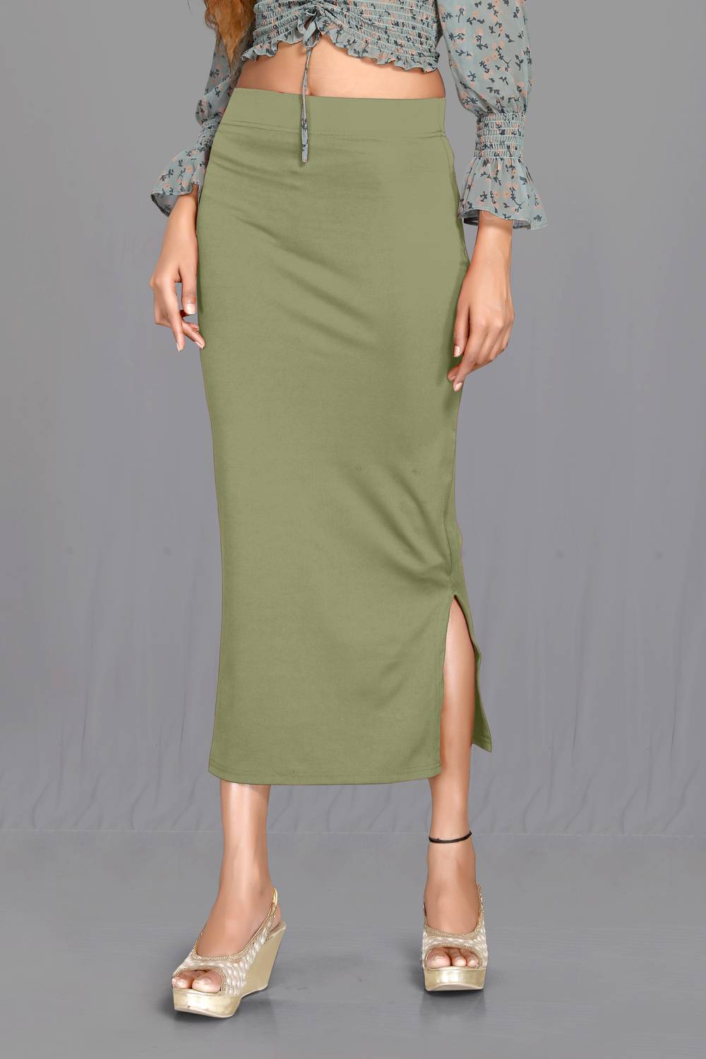 SCUBE DESIGNS Women`s Comfy Saree Shapewear Olive Green (XXL) Nylon Blend Petticoat