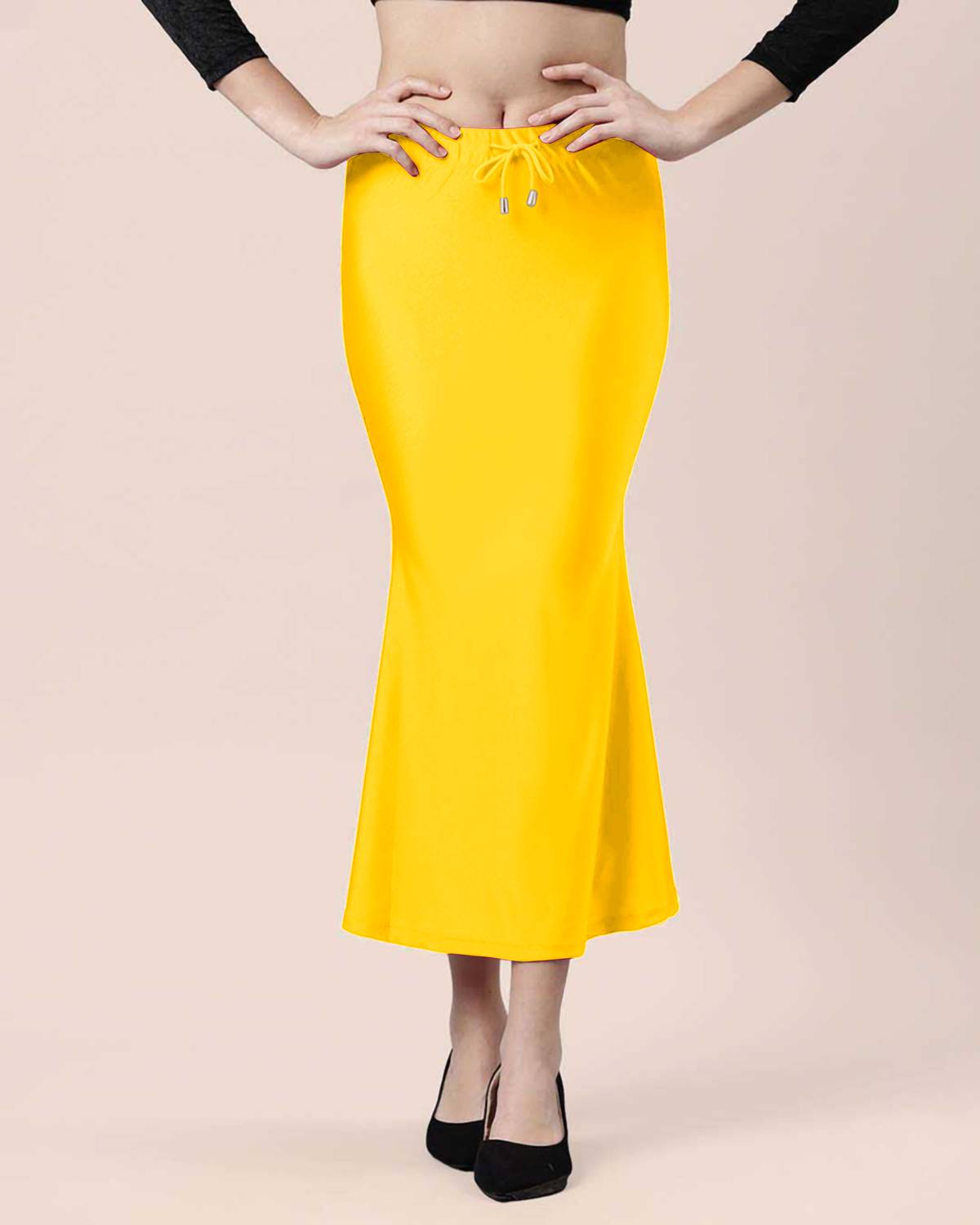 BADGERW INSOME Flared(4-Way Stretch) Saree Shapewear Lemon Yellow (M) Lycra Blend Petticoat