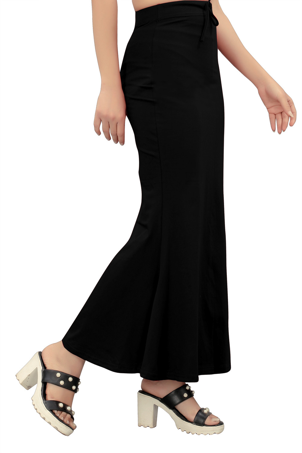 Image of KERMIT FishCut Black S Saree Shapewear shapewear petticoat For saree Lycra Blend Petticoat