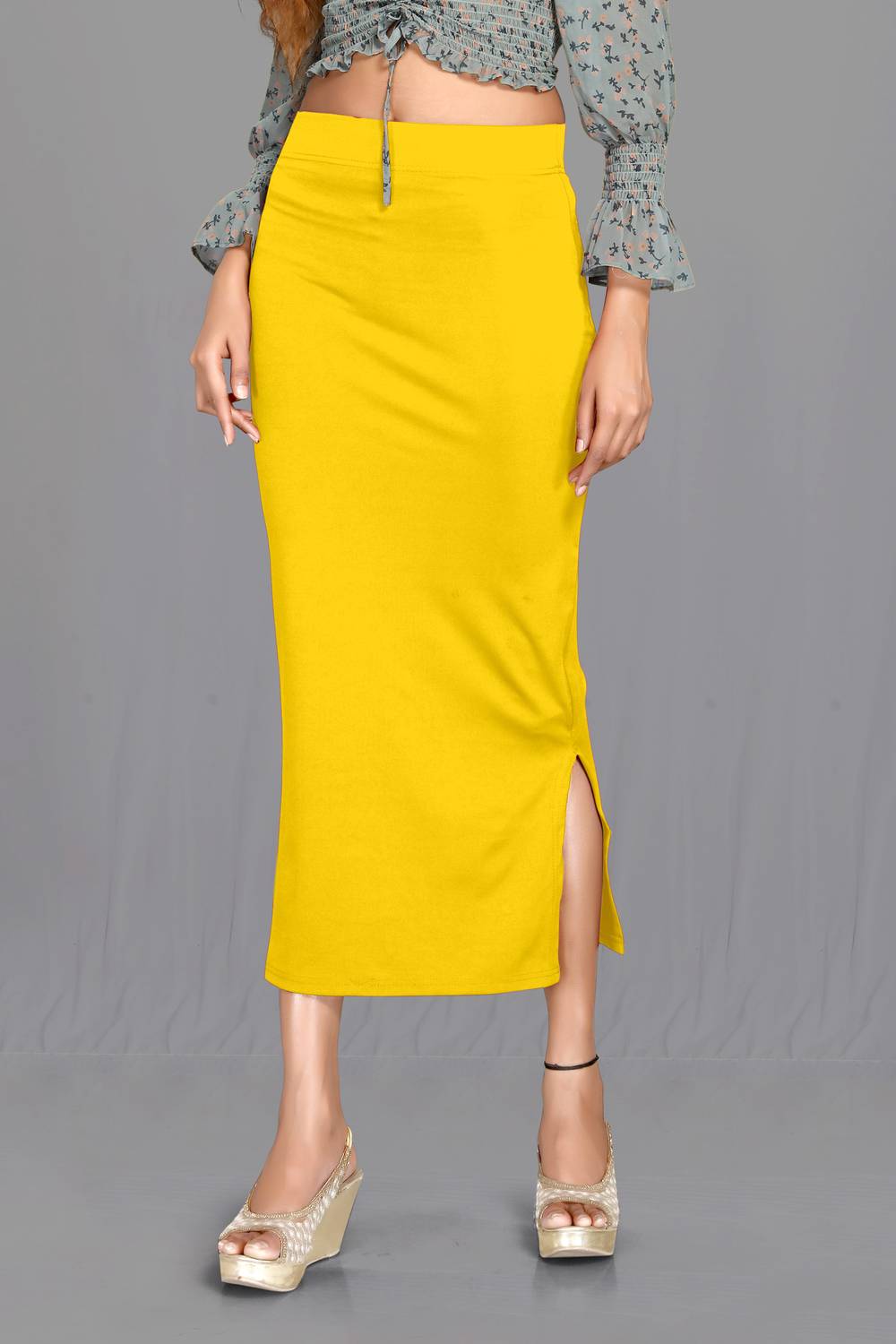 SCUBE DESIGNS Women`s Comfy Saree Shapewear Yellow (XXL) Nylon Blend Petticoat