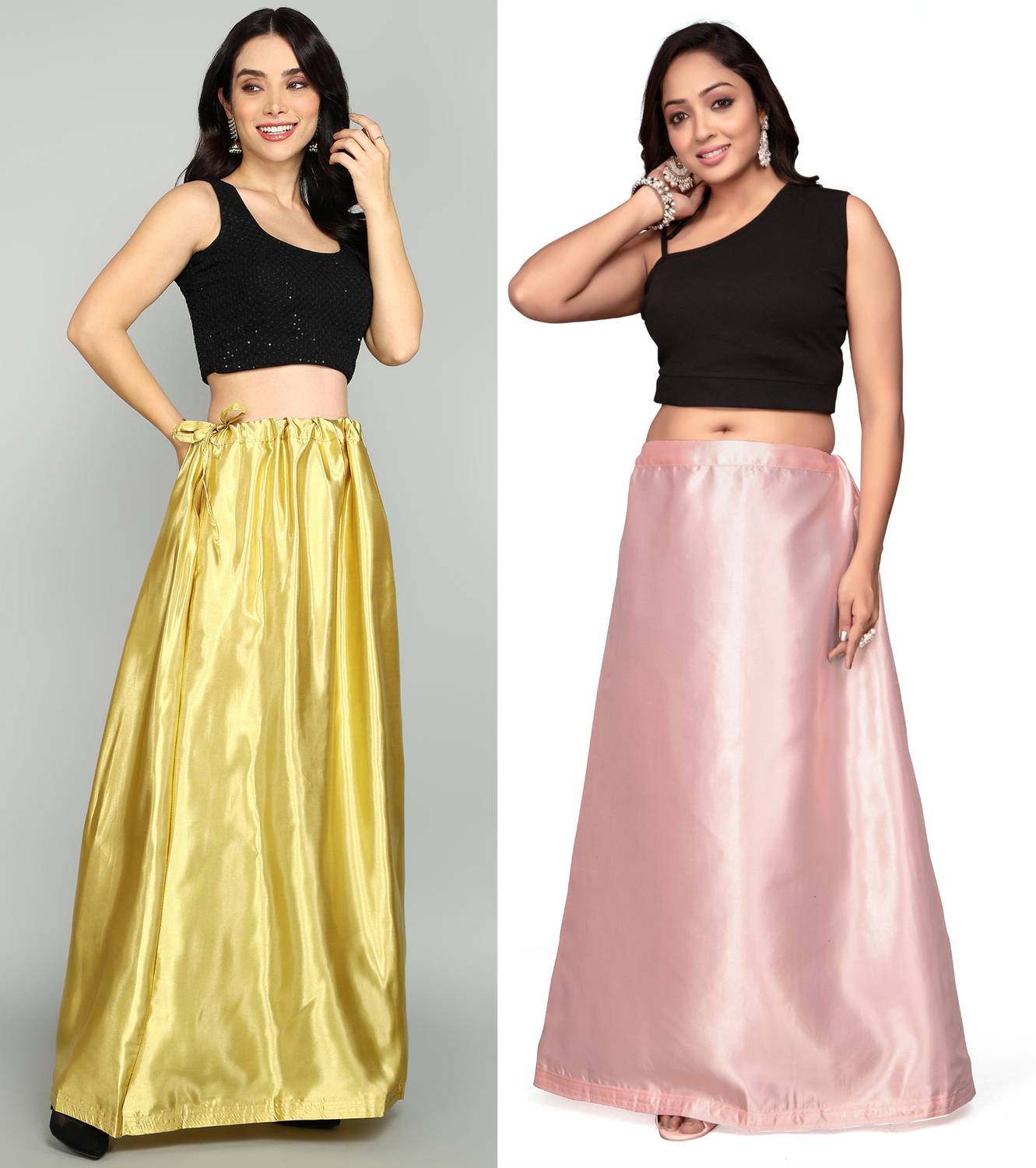 Bondia Dusty Cream And Gold Combo Pure Satin Petticoat
