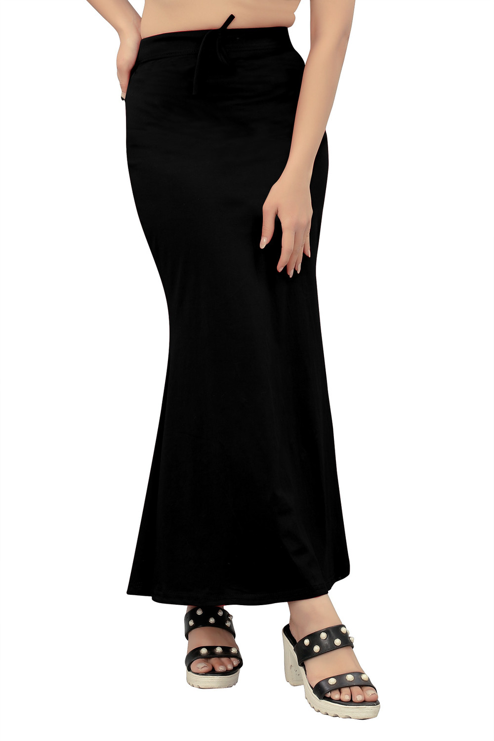 Image of KERMIT FishCut Black S Saree Shapewear shapewear petticoat For saree Lycra Blend Petticoat