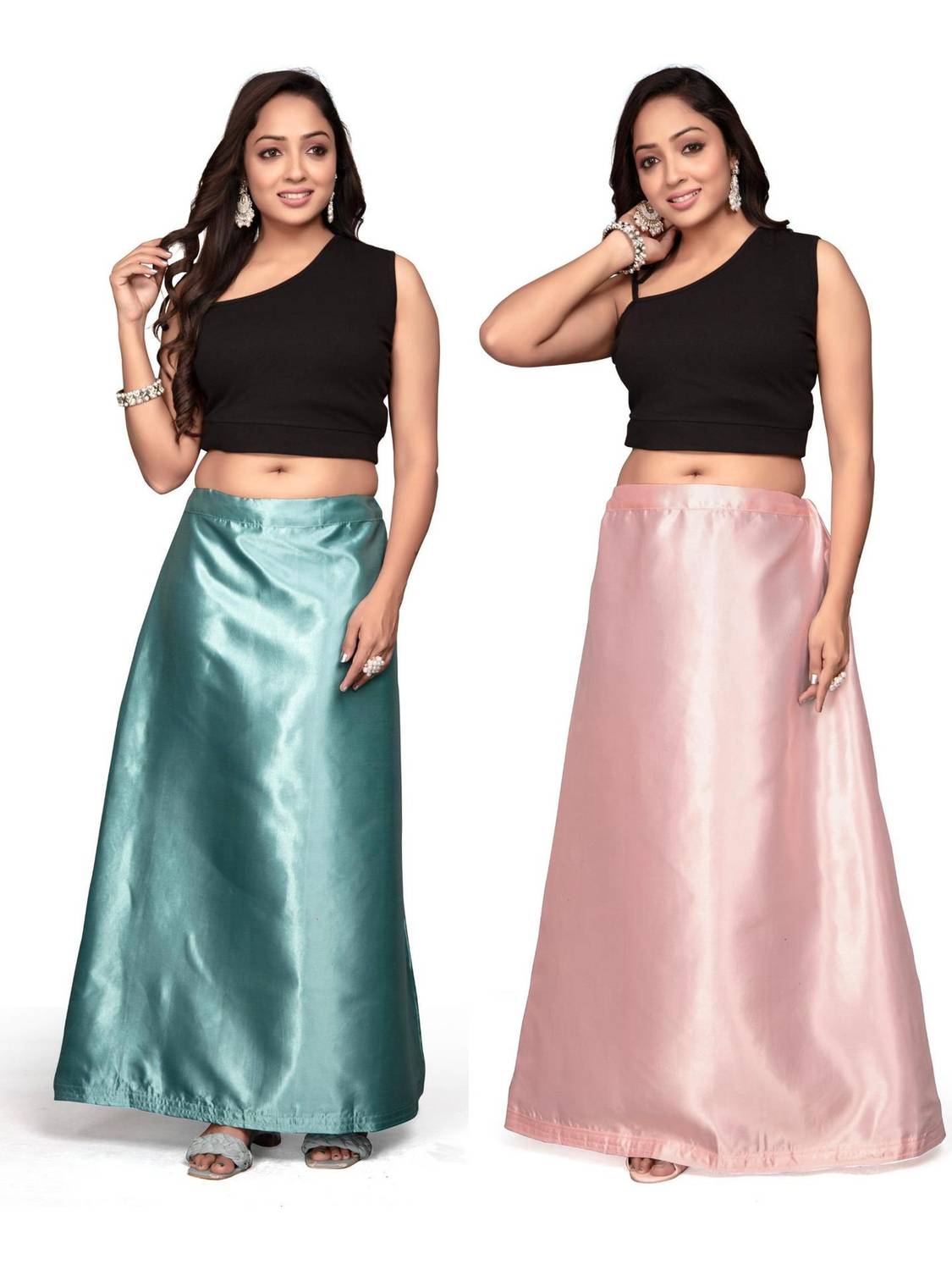 Bondia Dusty Cream And Teal Combo Pure Satin Petticoat