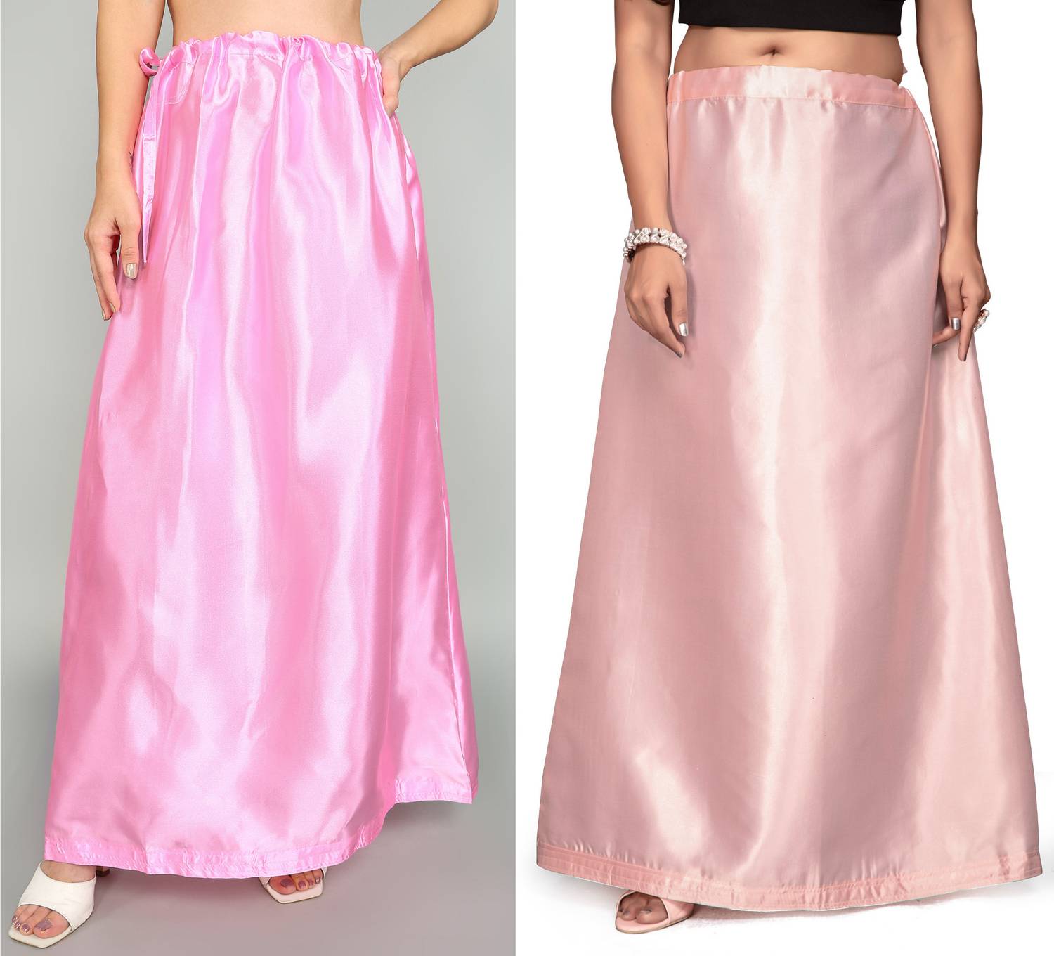 Bondia Pink And Dusty Cream Combo Pure Satin Petticoat