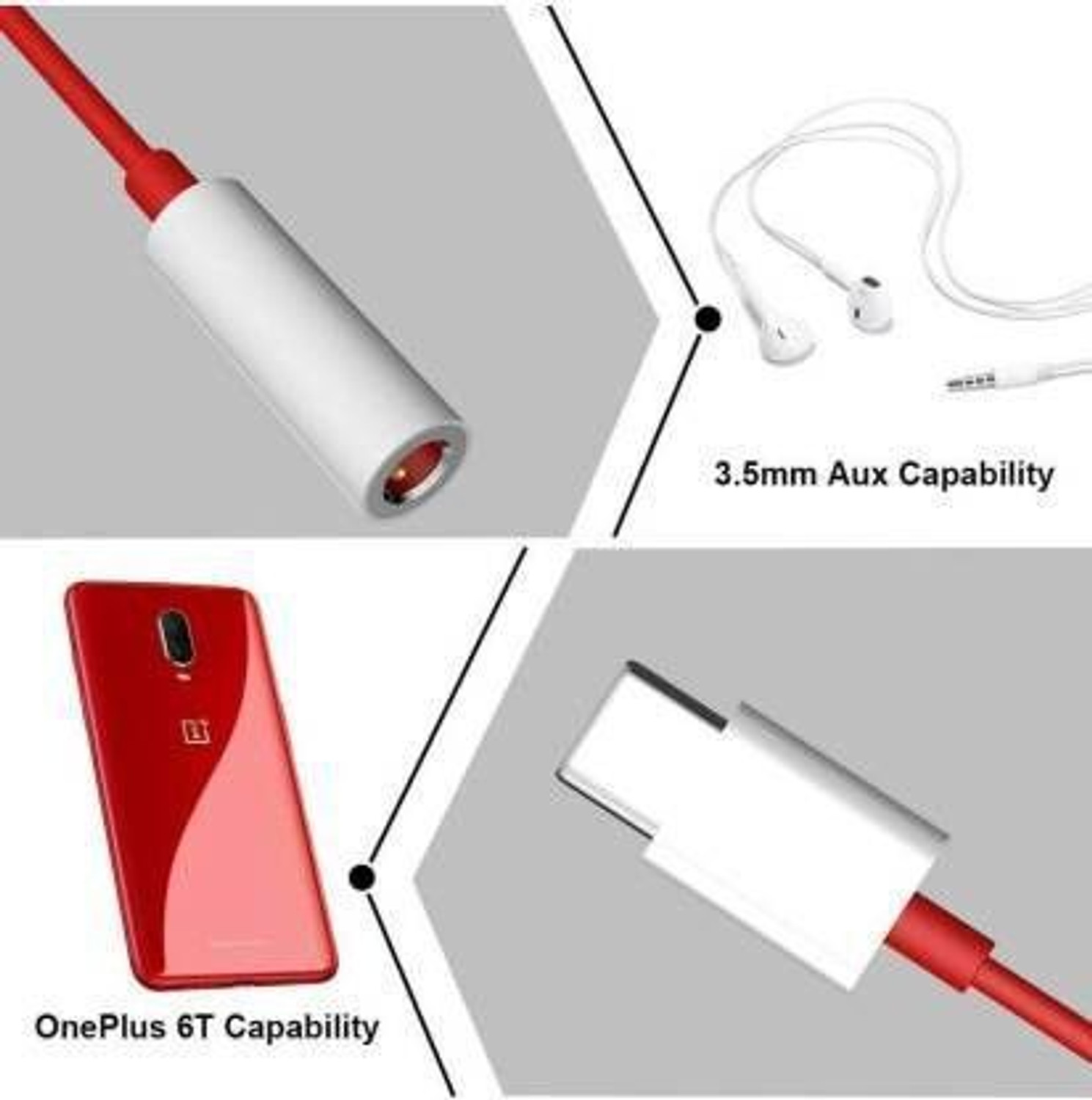 Image of Miraaz Red Type-C to 3.5mm JACK Audio Adapter for One-Pl-us 7 /7 Pro / 1+6 /1+6T Phone Converter Phone Converter