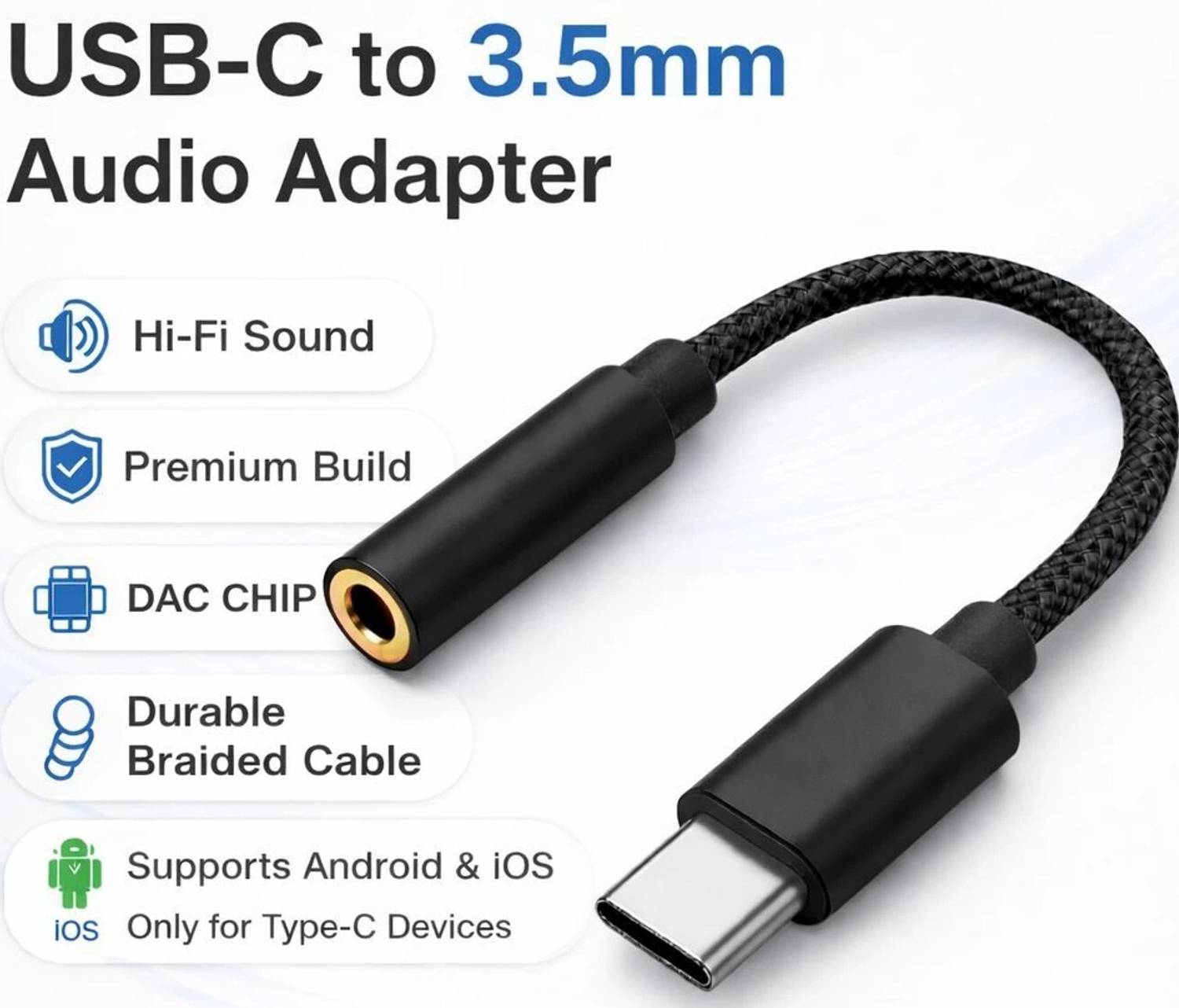 PROWARP Dark Black USB Type C to 3.5mm Audio Connector