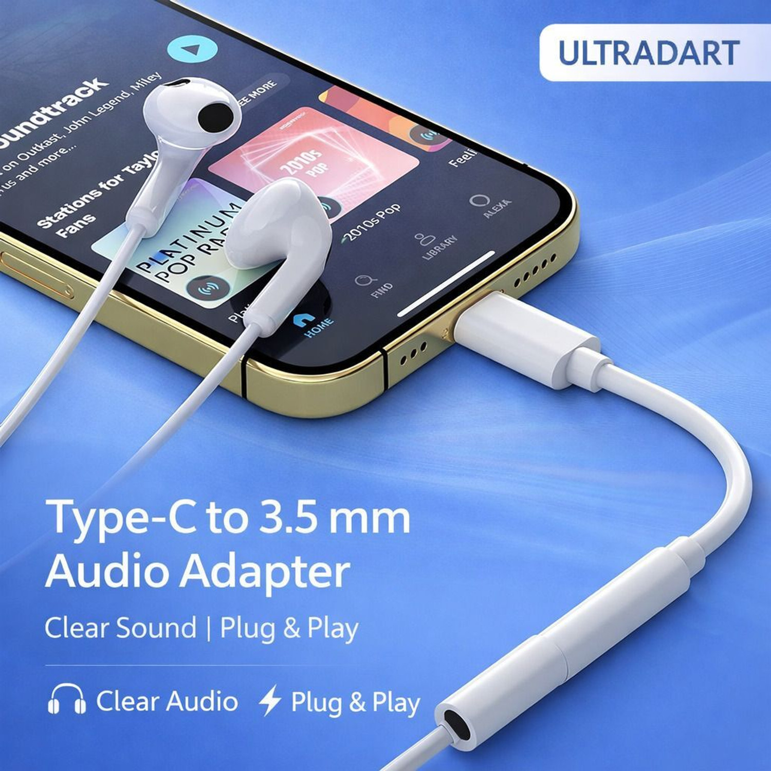 Image of ULTRADART White Type-C to 3.5 mm Jack Converter Phone Converter