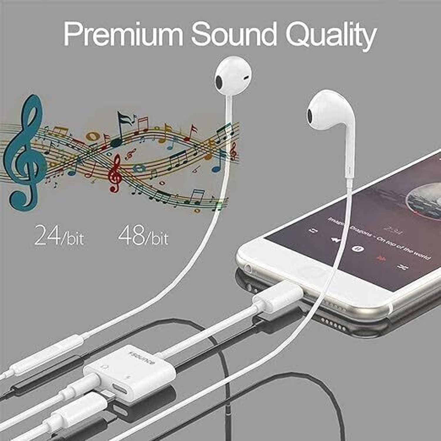 Image of sounce White 2 in 1 Lightning to 3.5 mm Headphone Jack Adapter with Charging Port Connector Phone Converter