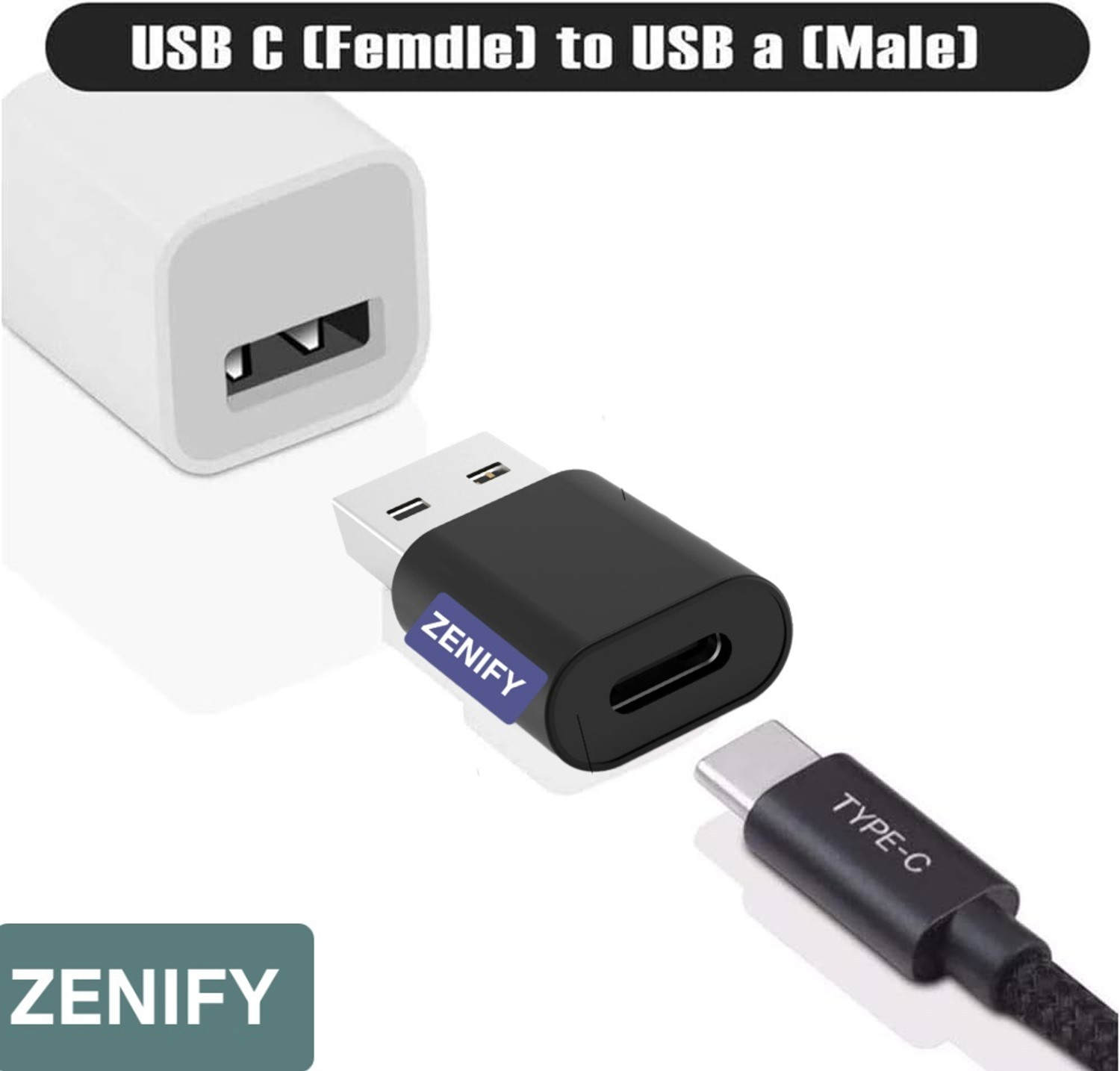 Image of ZENIFY Black USB-C USB 3.1 Type C Female to USB 3.0 Male Adapter Connector Converter Phone Converter (USB Type C Female)