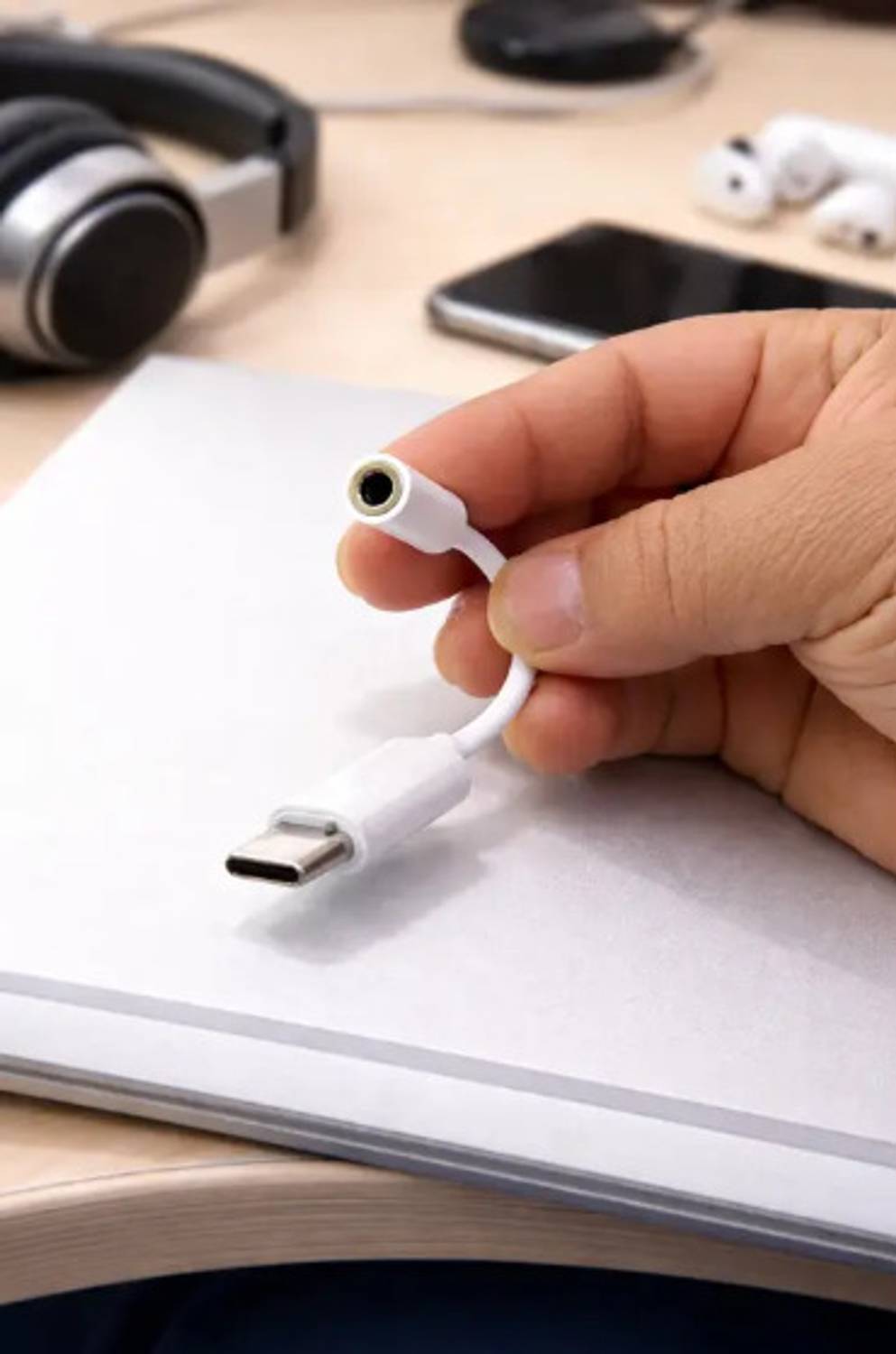 PROWARP White USB Type C to 3.5mm Jack Audio Connector - Image 2