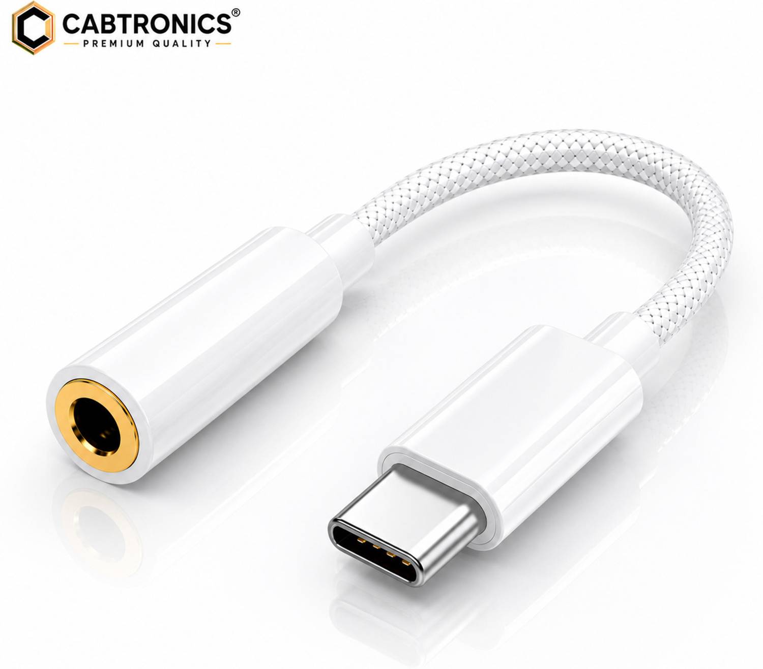 CABTRONICS White Premium Type C to 3.5mm Audio Jack Adapter Braided AUX Converter for Phones Phone Converter