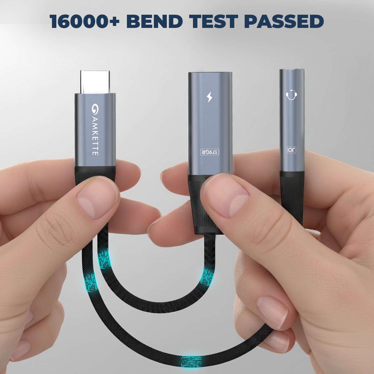Image of AMKETTE Grey Type-C to 3.5mm Audio Adapter with 60W PD Fast Charging Phone Converter