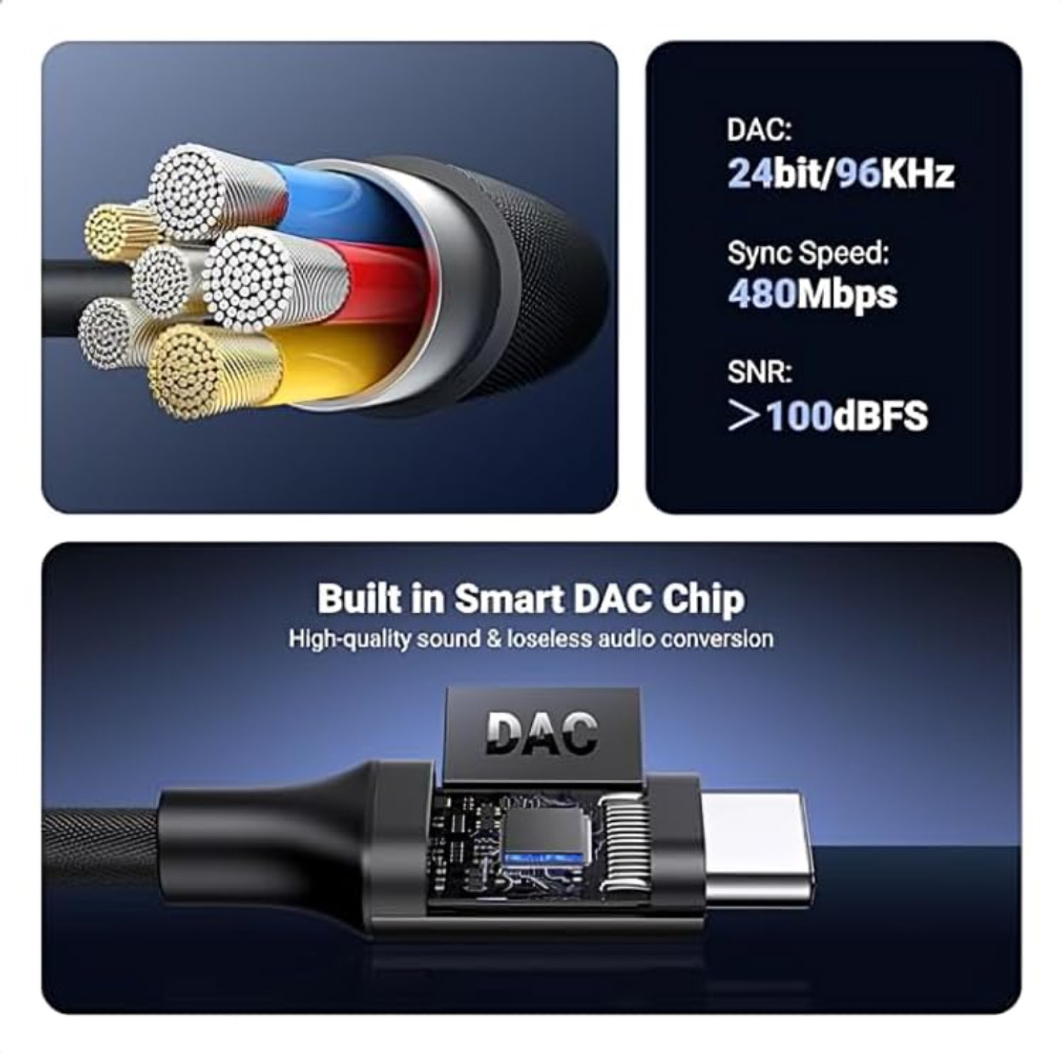 Image of MIFKRT Multicolor Type C to 3.5mm Headphone Jack Adapter with DAC Chip for Music & Calling Phone Converter