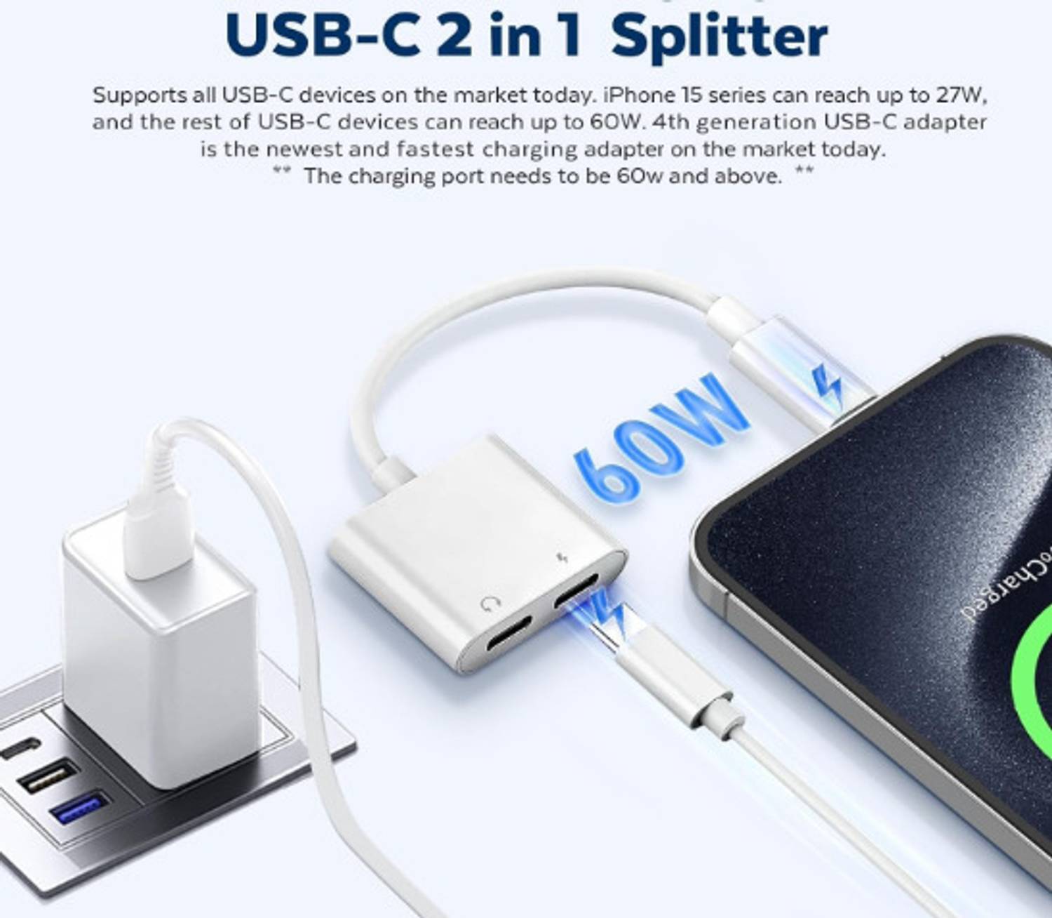 TECHGEAR White USB C Splitter 1 in 2 Out Headphone Adapter - Image 4