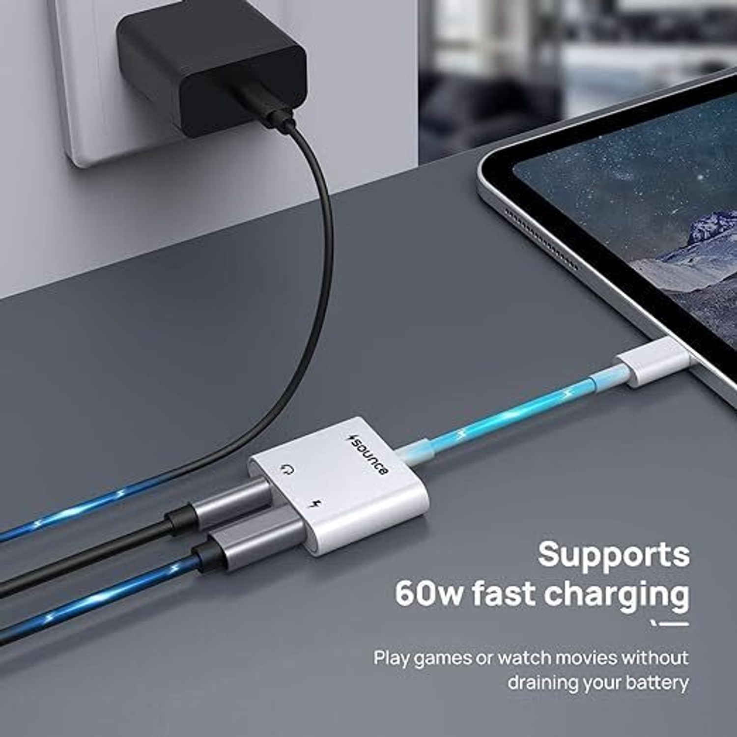 Image of sounce White 2 in 1 Lightning to 3.5 mm Headphone Jack Adapter with Charging Port Connector Phone Converter