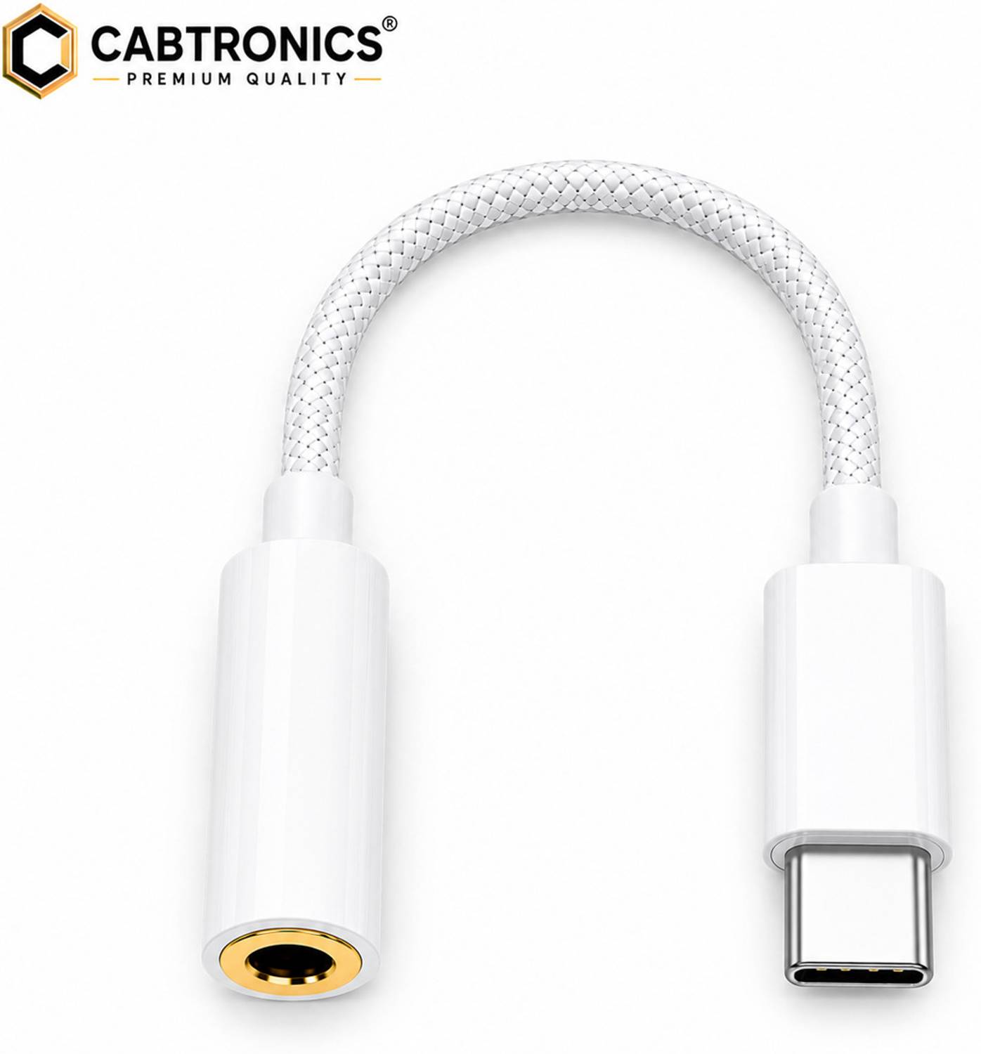 CABTRONICS White Type C Earphone Adapter 3.5mm AUX Audio Converter Premium Braided Cable Phone Converter
