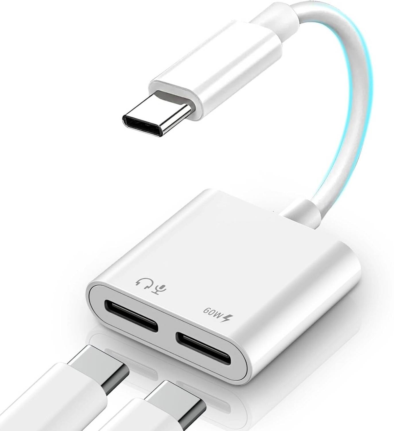 TECHGEAR White USB C Splitter 1 in 2 Out Headphone Adapter - Image 1