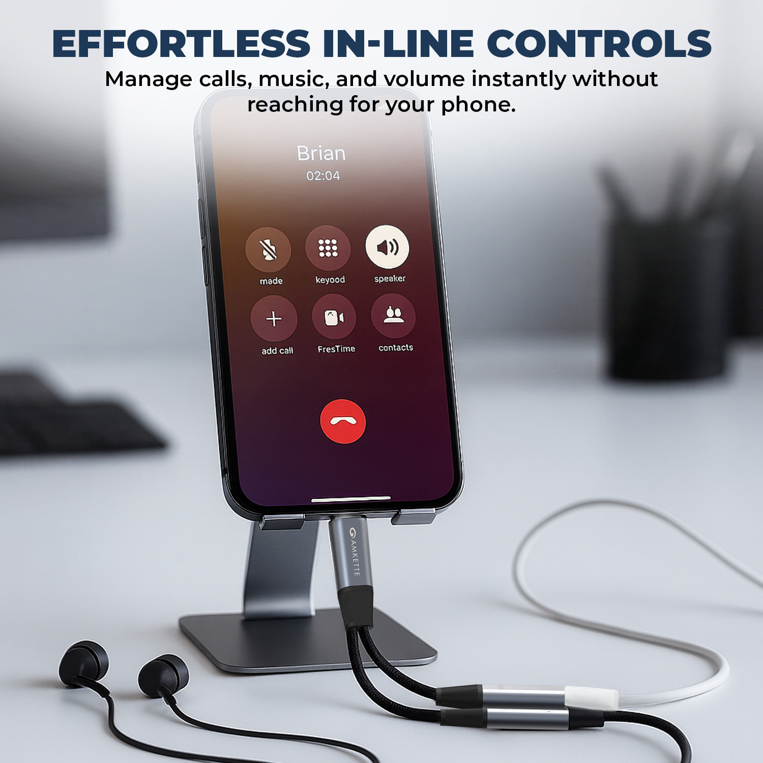 Image of AMKETTE Grey Type-C to 3.5mm Audio Adapter with 60W PD Fast Charging Phone Converter