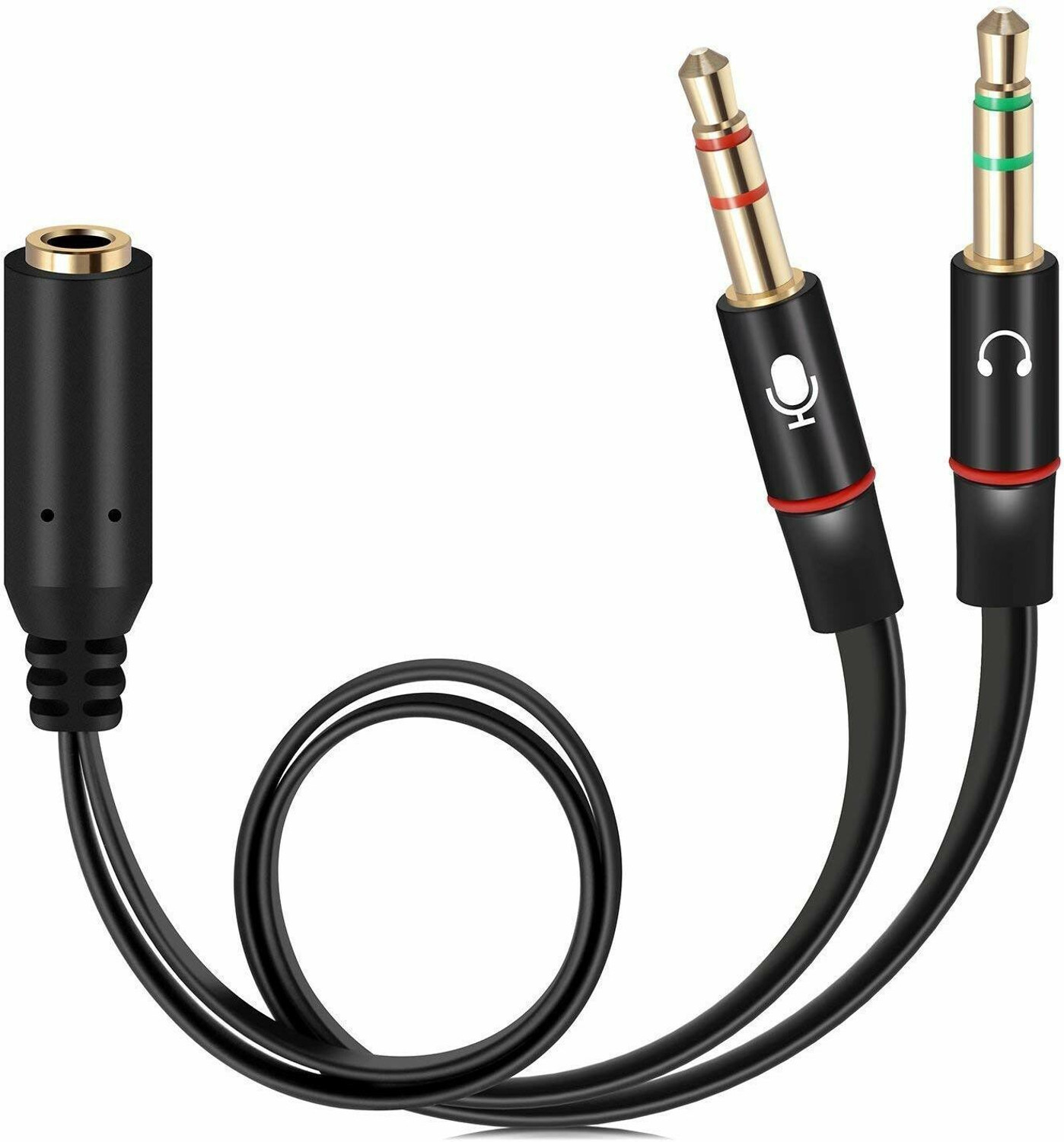 Image of Cute Click Black Gold Plated 2 Male to 1 Female 3.5mm Earphone Mic Audio Y Splitter Phone Converter