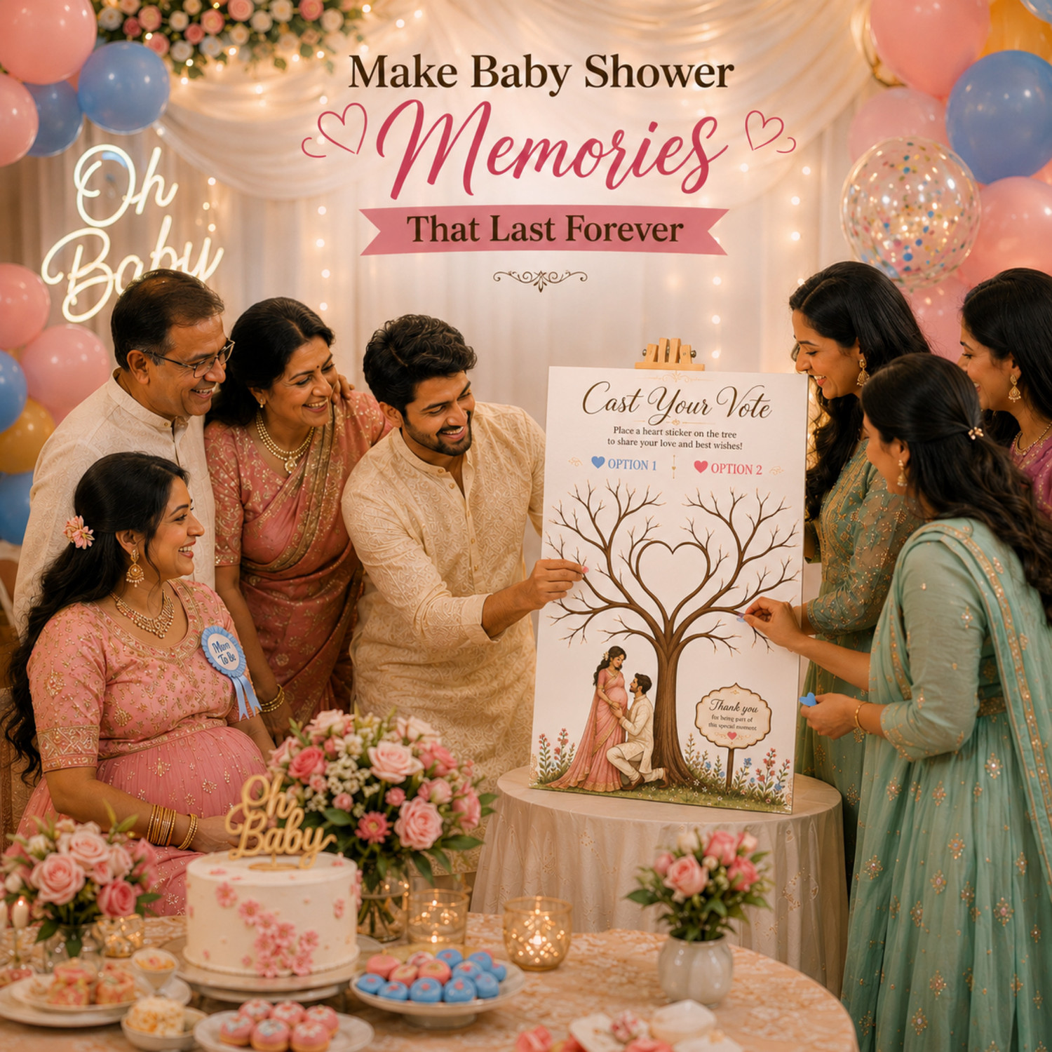 Image of Nyota Baby Shower Voting Tree Board, Guest Activity with 100 Heart Stickers Photo Booth Board