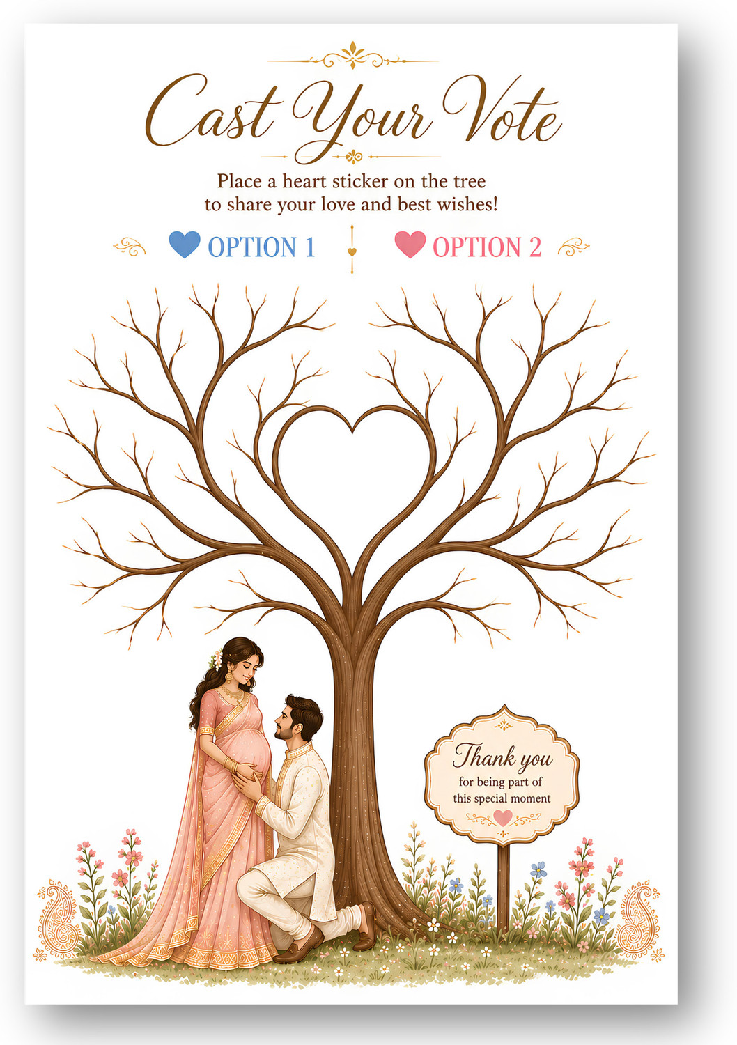 Image of Nyota Baby Shower Voting Tree Board, Guest Activity with 100 Heart Stickers Photo Booth Board