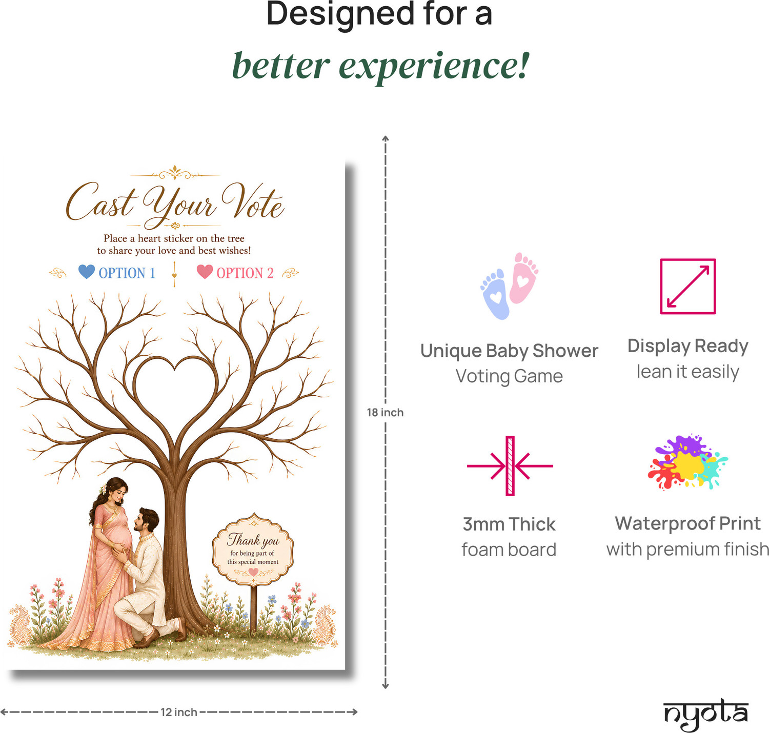 Image of Nyota Baby Shower Voting Tree Board, Guest Activity with 100 Heart Stickers Photo Booth Board