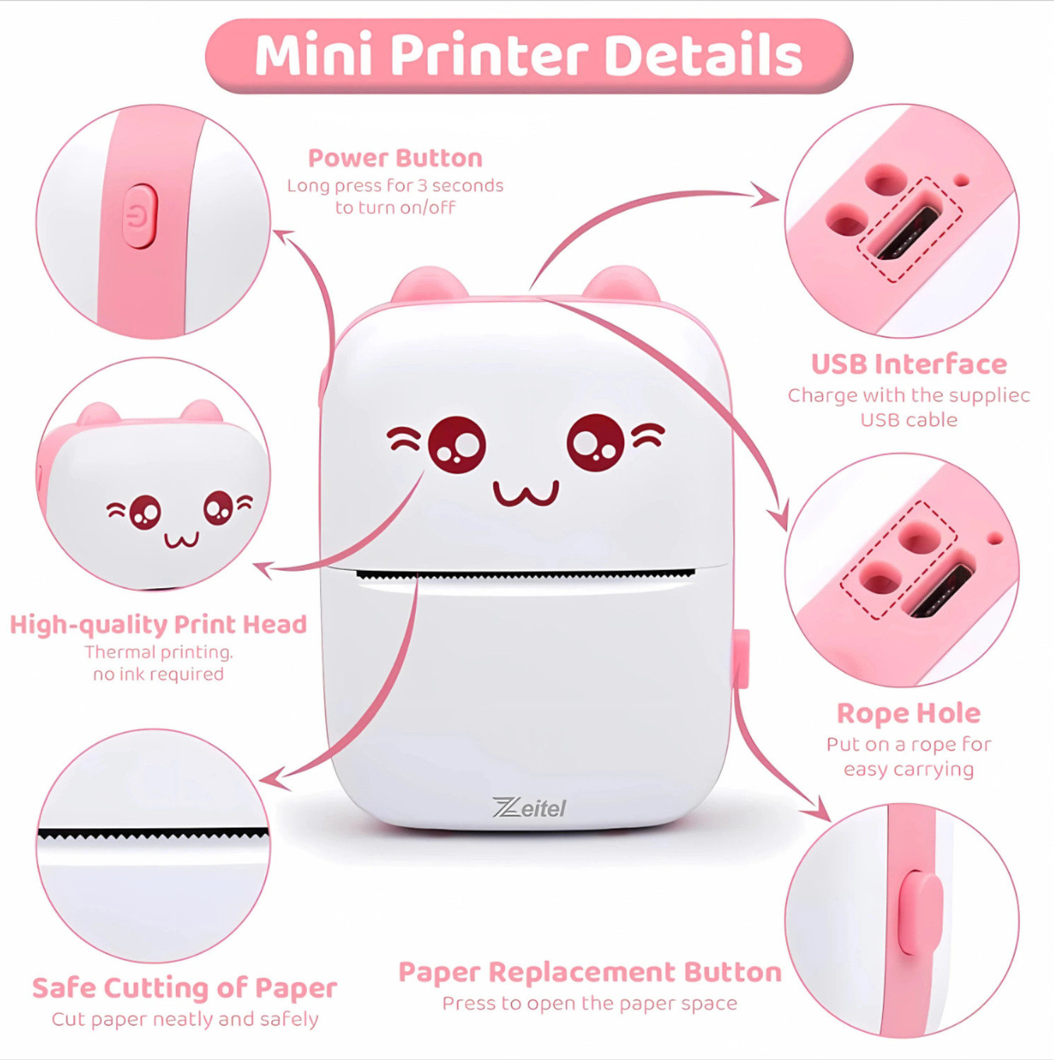 Image of ZENIUMY Portable Mini Thermal Printer for Notes & Photos Photo Printer