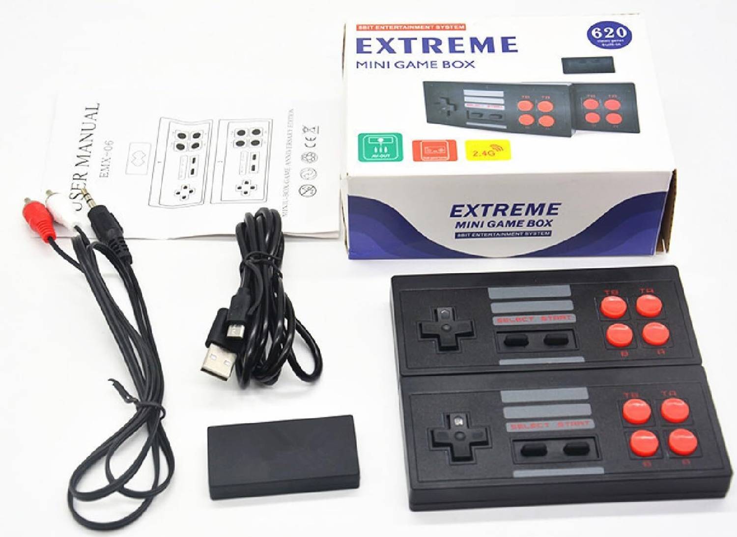 CHG Extreme Mini Game box 2.4g Dual wireless Gamepad can store 620 Games 4k Tv Video Games Extreme Mini Game, Portable Game player 1GB with Contra,Mario, best gift for kids (Black Edition)