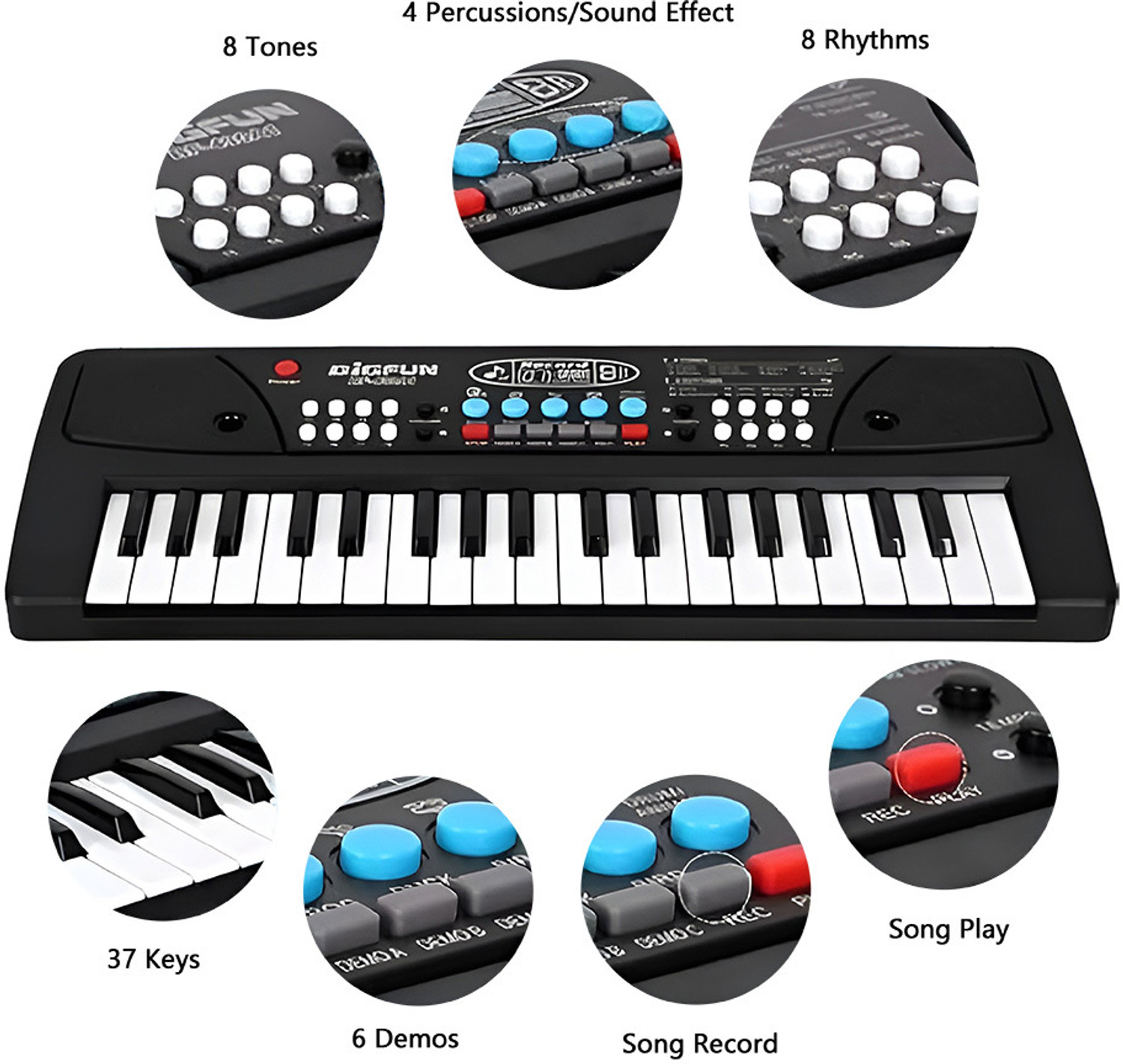 Image of ToysCharm Professional 37-Key Kids Piano Toy with Microphone, Tones & Record Function