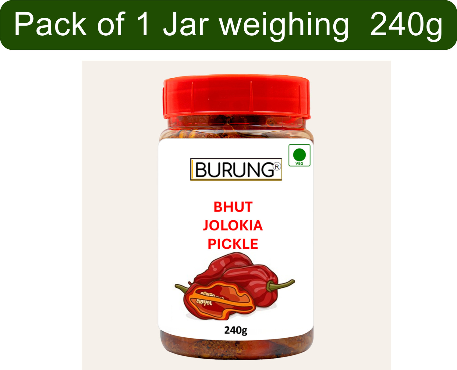 Image of burung BHUT BHOOT JOLOKIA GHOST PEPPER KING CHILLY ACHAR Green Chilli, Red Chilli Pickle
