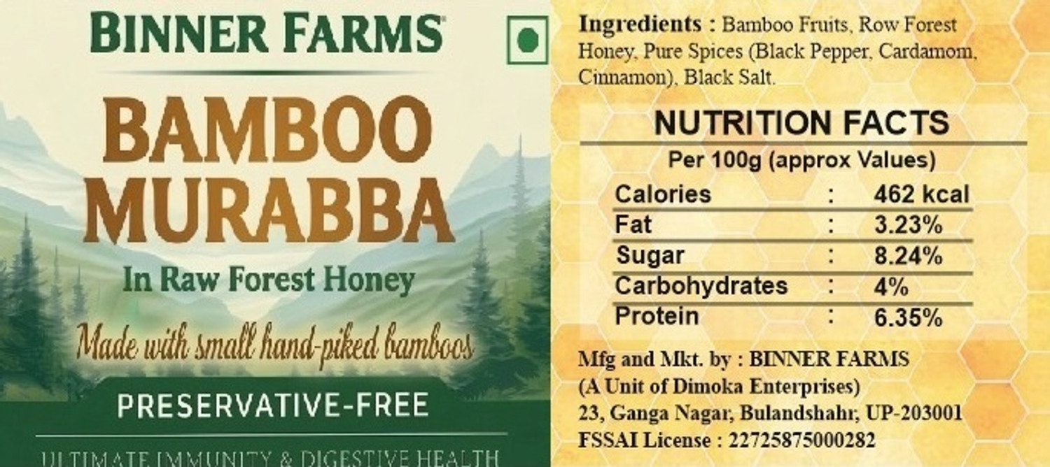 Image of BINNER FARMS Bamboo Murabba in Raw Forest Honey -Bans ka Murabba -Bone Health & Height Growth Bamboo Murabba