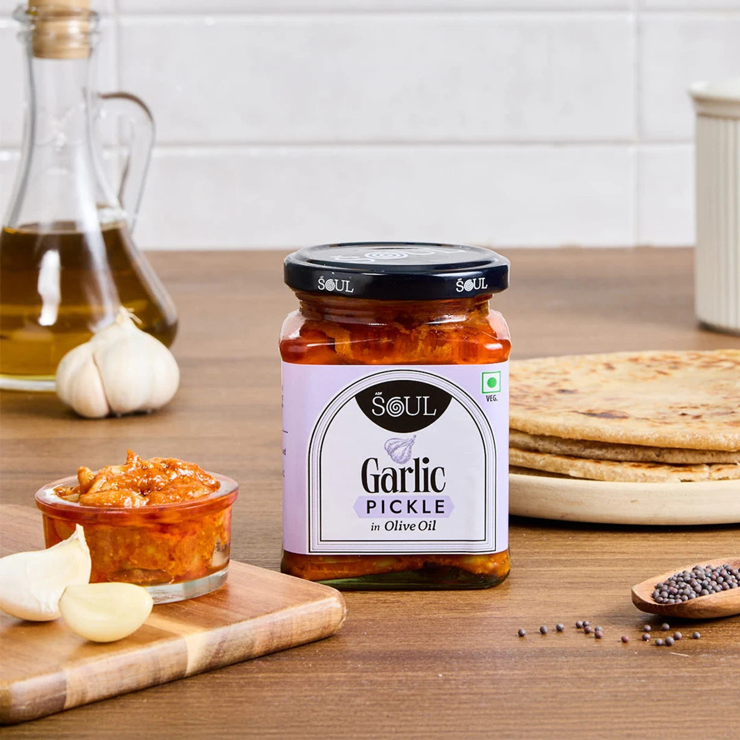 Image of SOUL Garlic Pickle in Olive Oil 275 Grams Garlic Pickle