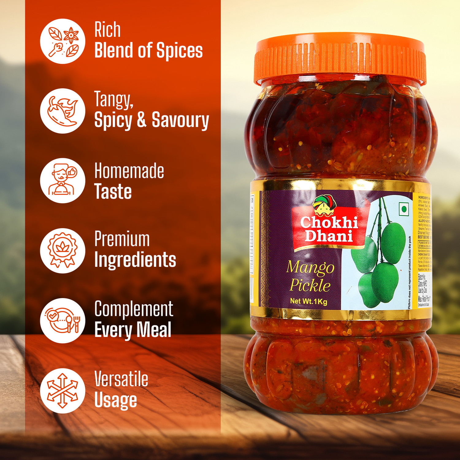 Image of Chokhi Dhani Foods Mango Pickle Spicy & Tasty (Pack of 1, 1 kg) Mango Pickle