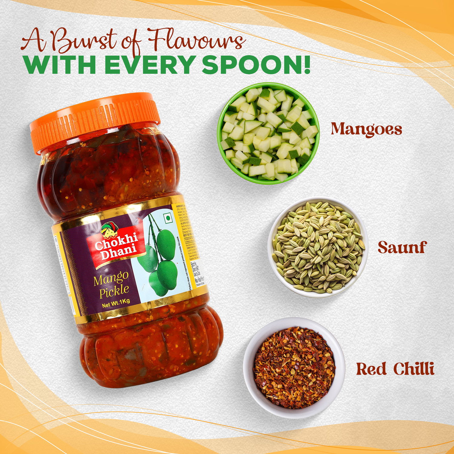 Image of Chokhi Dhani Foods Mango Pickle Spicy & Tasty (Pack of 1, 1 kg) Mango Pickle