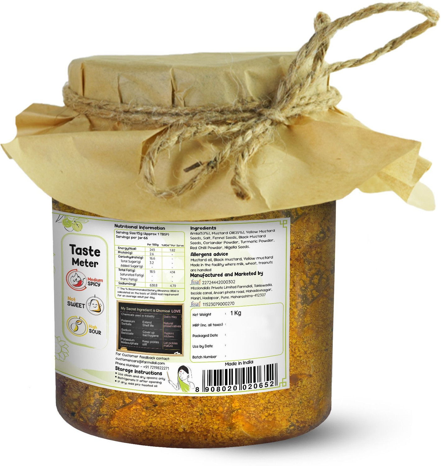 Image of FarmDidi Amla Achar 1kg| Homemade Achaar|No Onion & Garlic |Preservative Free |Tangy Green Gooseberry Pickle
