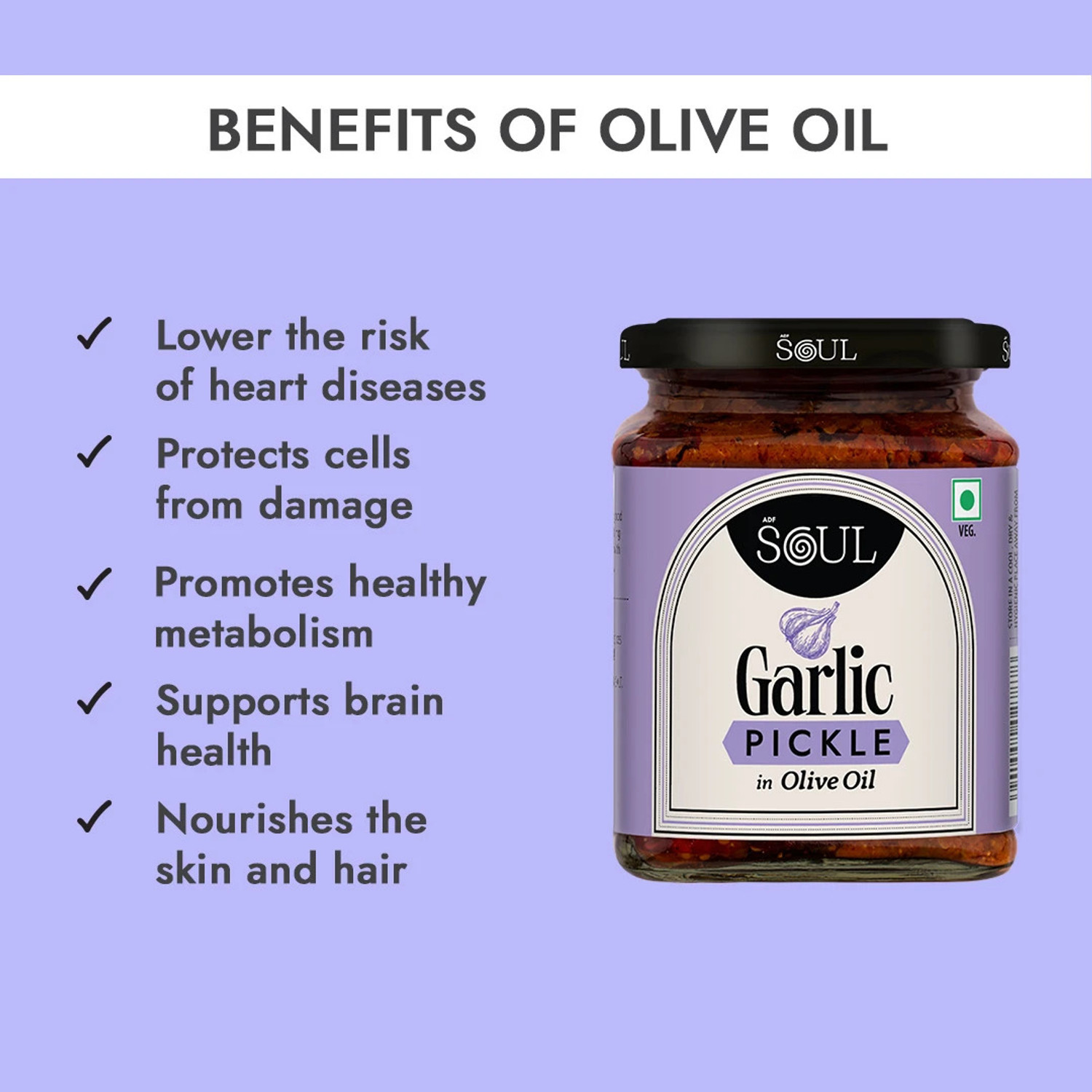 Image of SOUL Garlic Pickle in Olive Oil 275 Grams Garlic Pickle