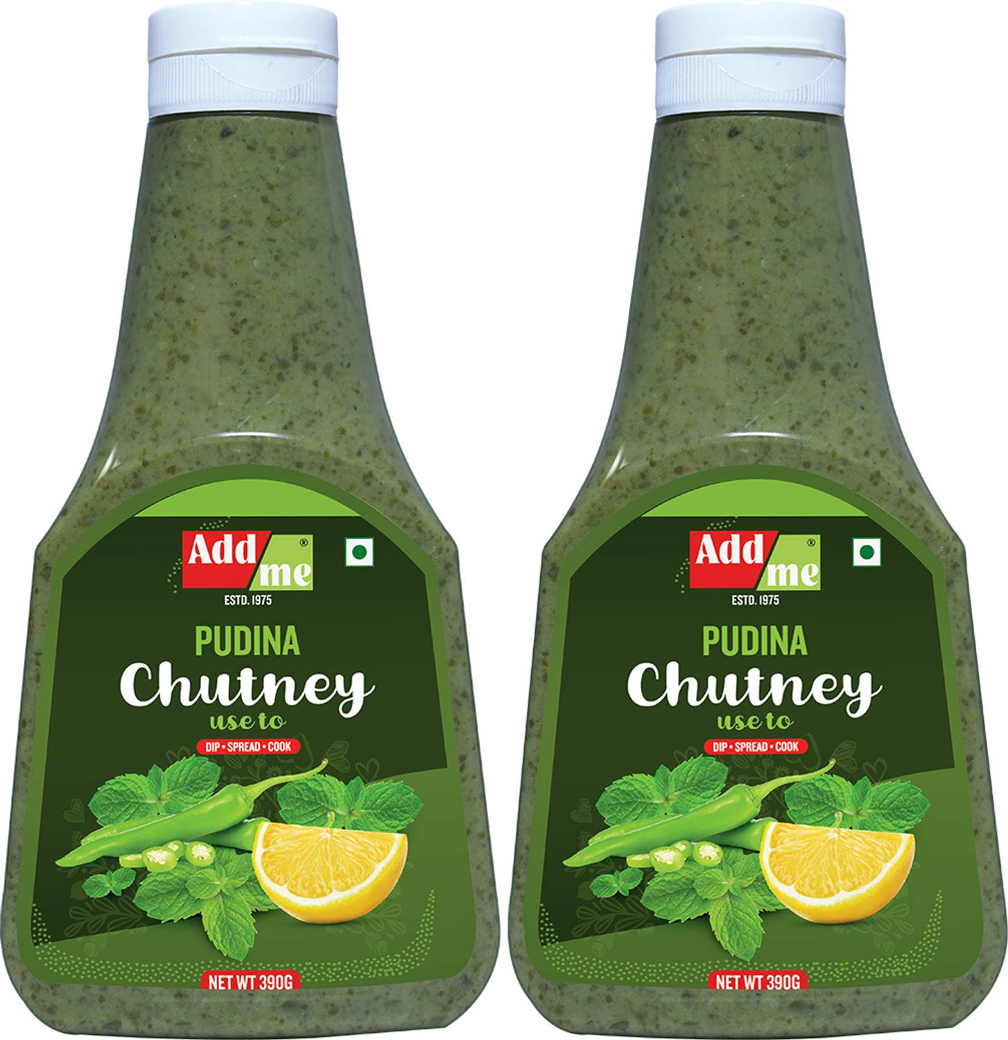 Add me Pudina Chutney Mint Sauce 390 Gm Classic Indian Pani Puri Bhelpuri Chatni Recipe Green Chutney, Pack of 2, 780gm Pudina Pickle