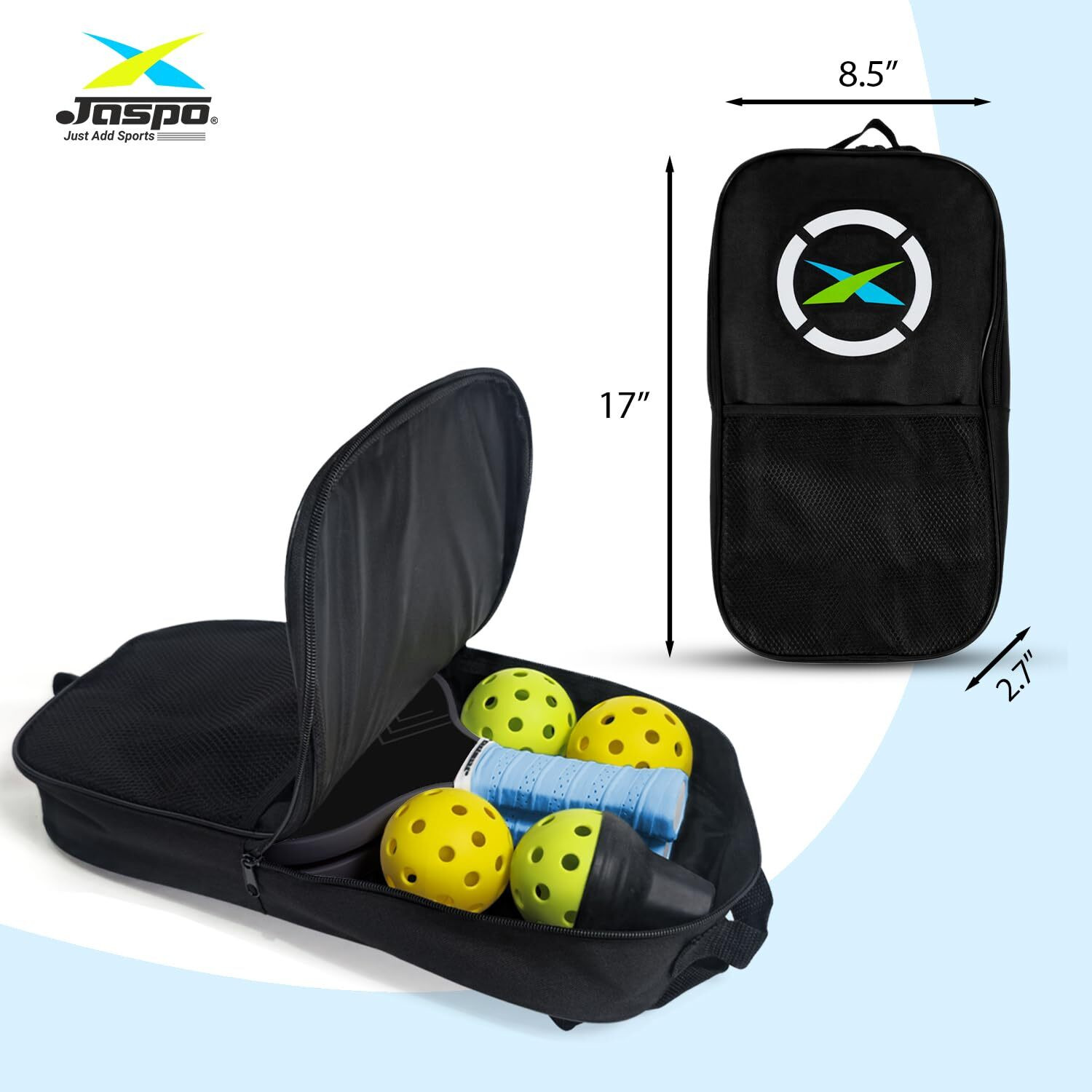 Image of Jaspo Impact 16mm Pickleball Set: 2 Paddles, 4 Balls, Bag, PP Core, TPU Edge Pickleball Paddle