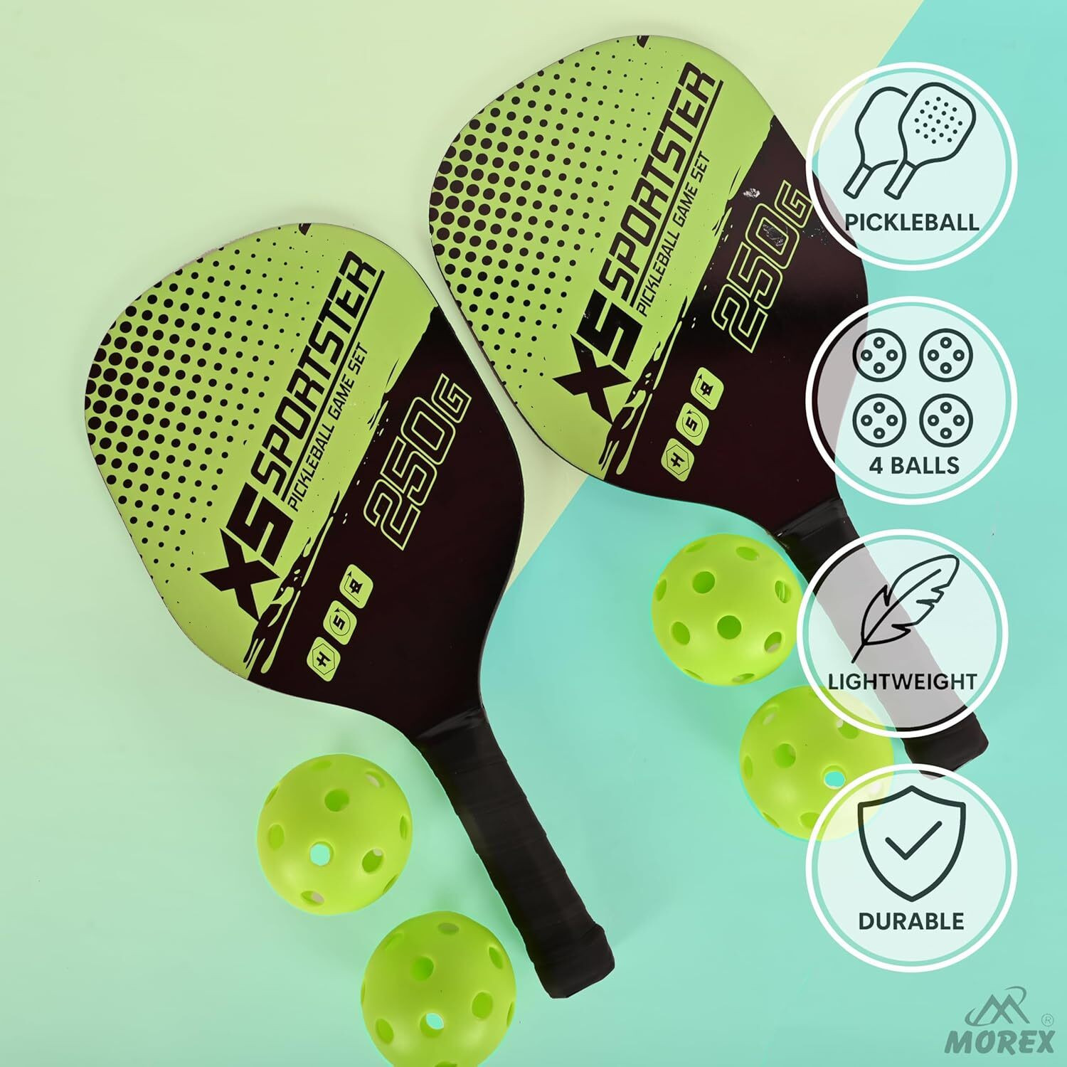 Image of MOVEX Morex Pickleball Racket Set [ 2 Rackets + 4 Balls ] | Wooden Pickle Ball Racket Pickleball Paddle