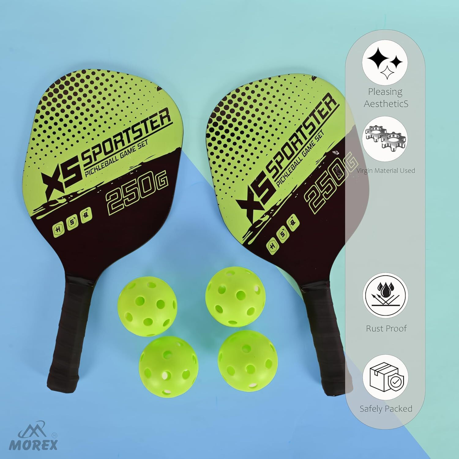 Image of MOVEX Morex Pickleball Racket Set [ 2 Rackets + 4 Balls ] | Wooden Pickle Ball Racket Pickleball Paddle