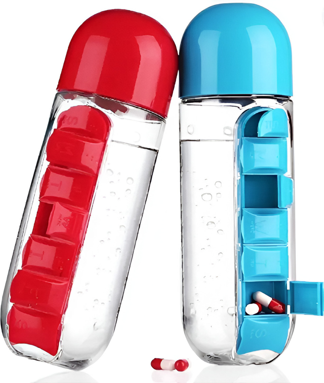 Image of Fairlis 7-day Weekly Pill Box Organizer 7 Days with Water Bottle Travel Friendly Pill Box
