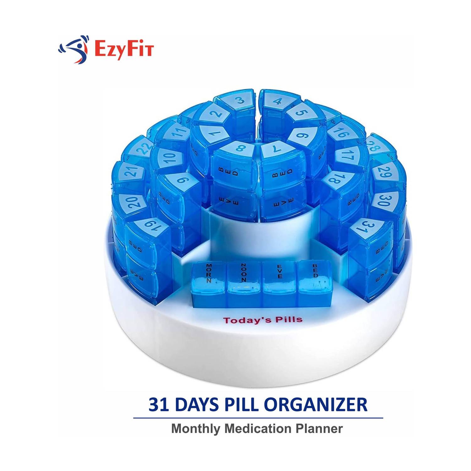 Ezyfit Pill Box 31 Day Medication Organizer Monthly Pill Organizer Pill Box