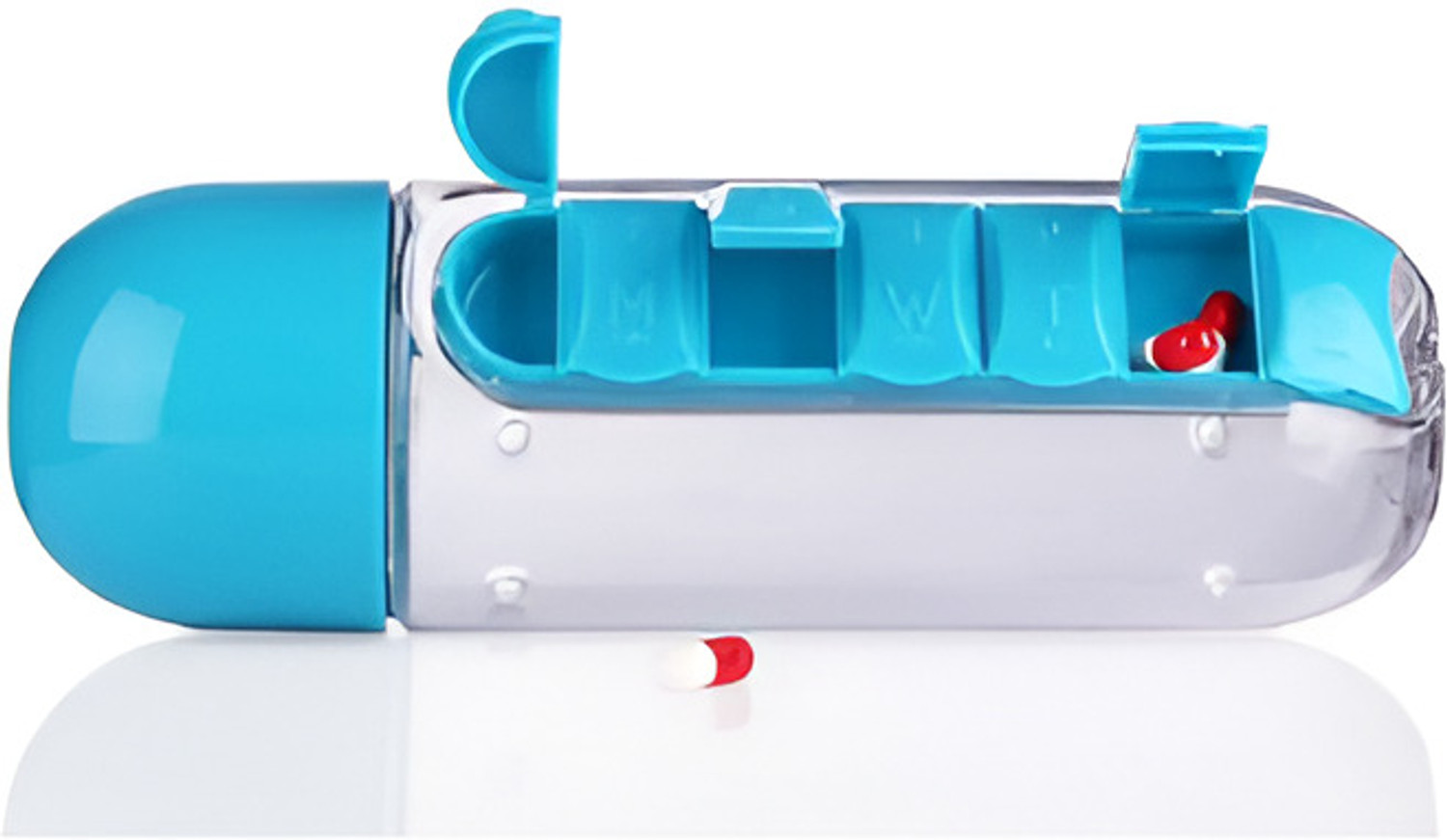 Image of Fairlis 7-day Weekly Pill Box Organizer 7 Days with Water Bottle Travel Friendly Pill Box