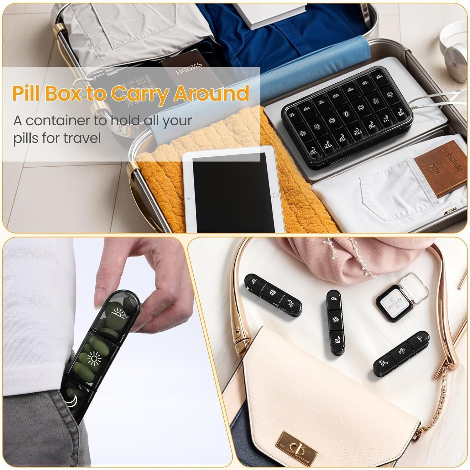 Image of QOZWEID 7- DAY Day Medicine Box 3 Times a Day Weekly Pill Organizer for Travel Pill Box