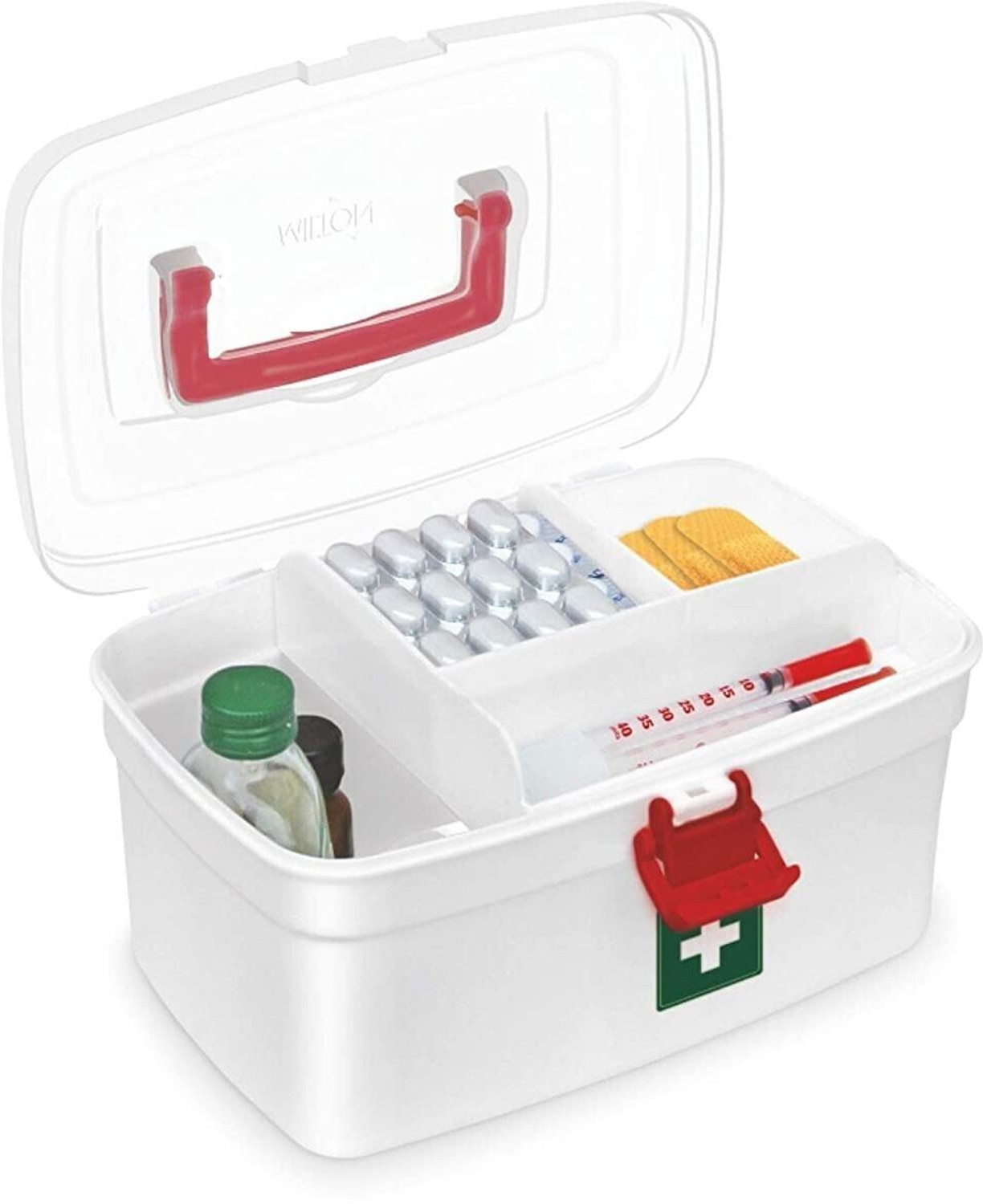 Image of SHOPTIMES NA Portable Medicine Cabinet Household First Aid Kit Medical Box Household Plastic Pill Storage Box Pill Box