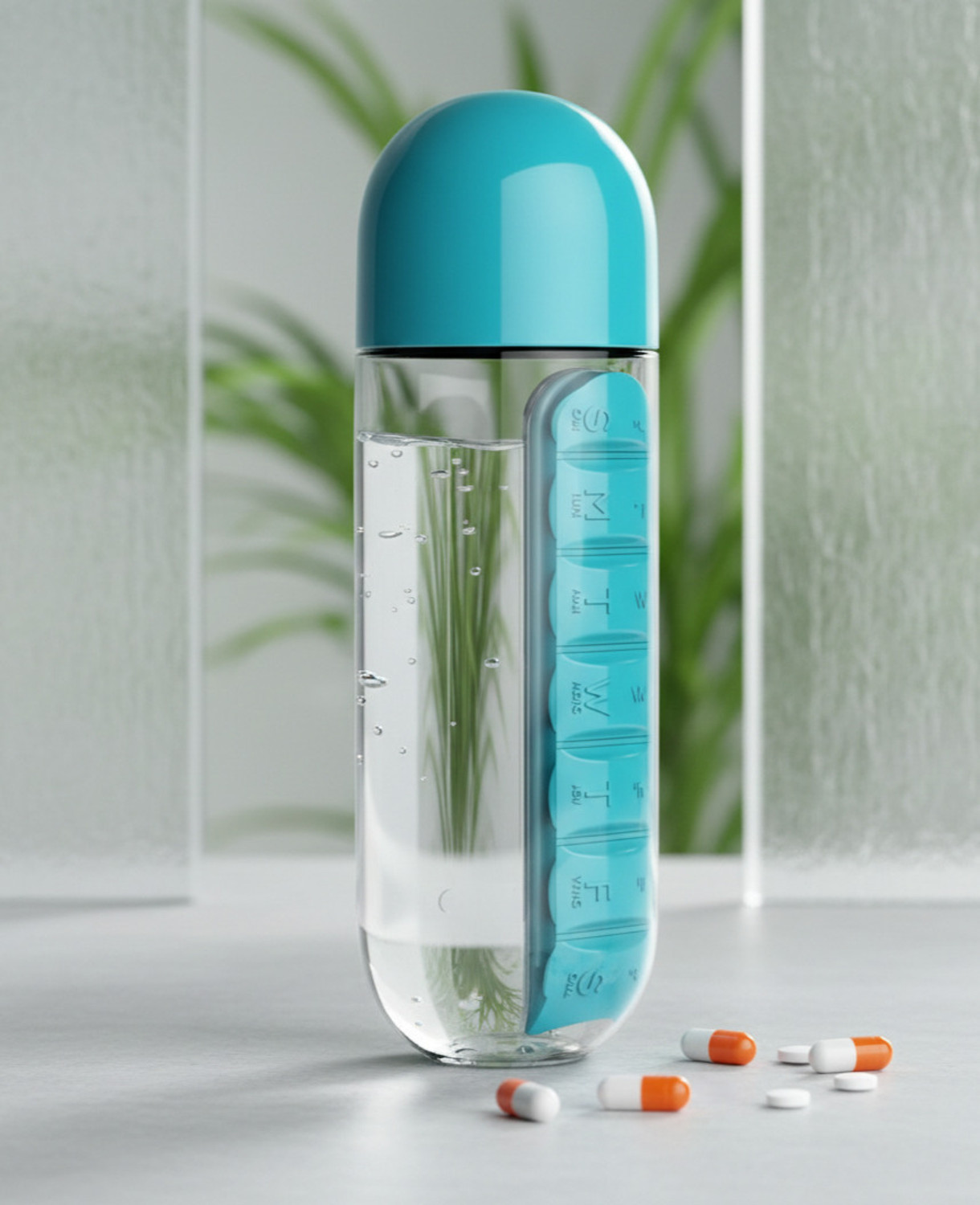 Image of Fairlis 7-day Weekly Pill Box Organizer 7 Days with Water Bottle Travel Friendly Pill Box