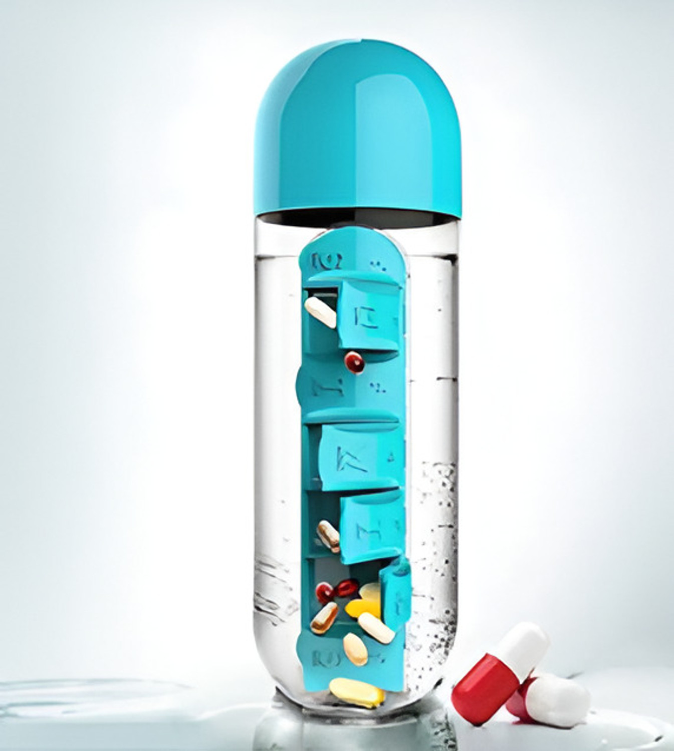 Image of Fairlis 7-day Weekly Pill Box Organizer 7 Days with Water Bottle Travel Friendly Pill Box