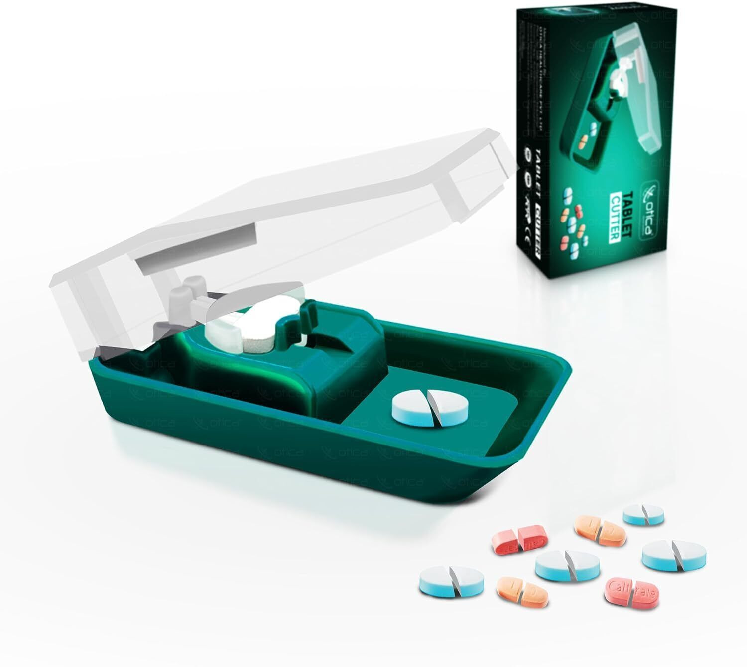 Image of OTICA Portable Pill Cutter For any size of medicine Manual tablet cutter Best Pill Cutter and Splitter Daily Usage, Safely Cut Pills and Vitamins Tablets Manual pill cutter