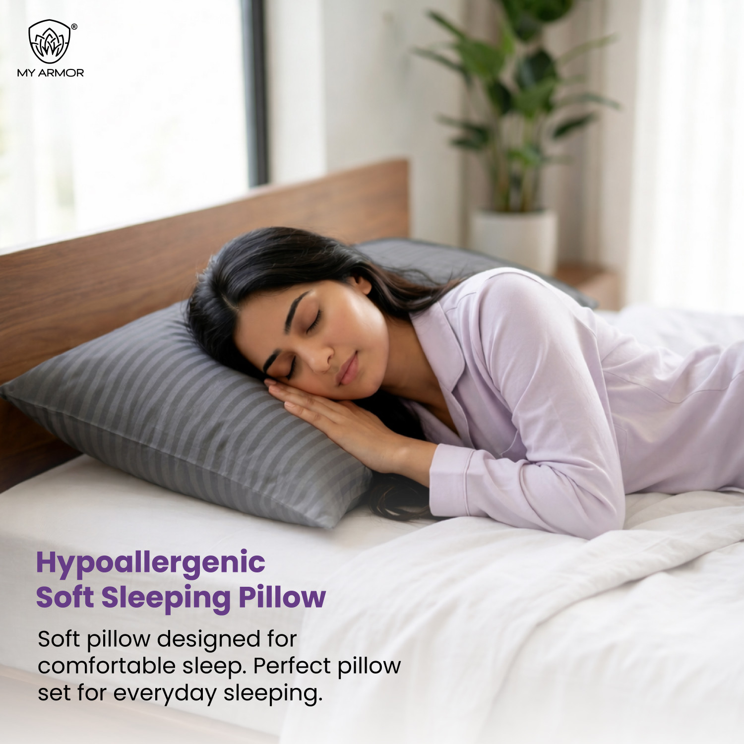 Image of MY ARMOR Microfibre Sleeping Pillow Pack of 1 Stripes microfiber pillow